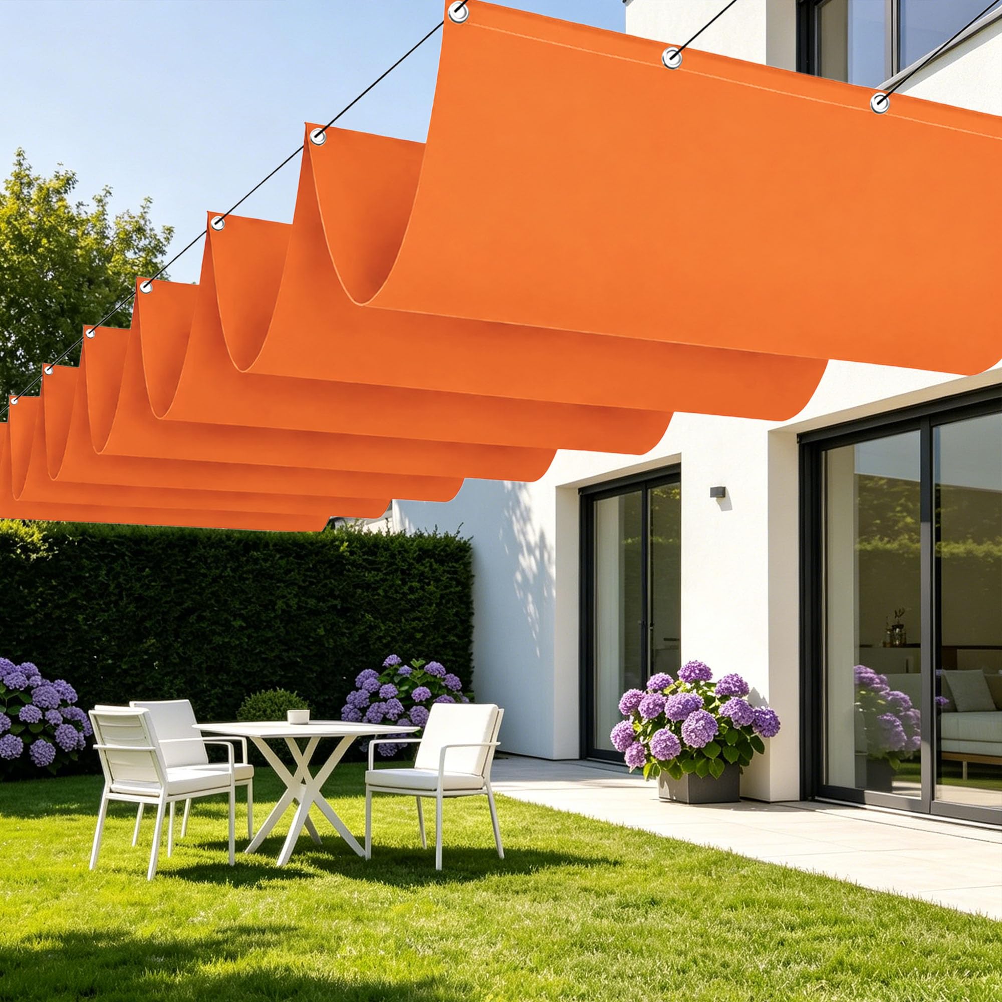 Voile d'ombrage rétractable orange 750x320 cm bâche vague imperméable