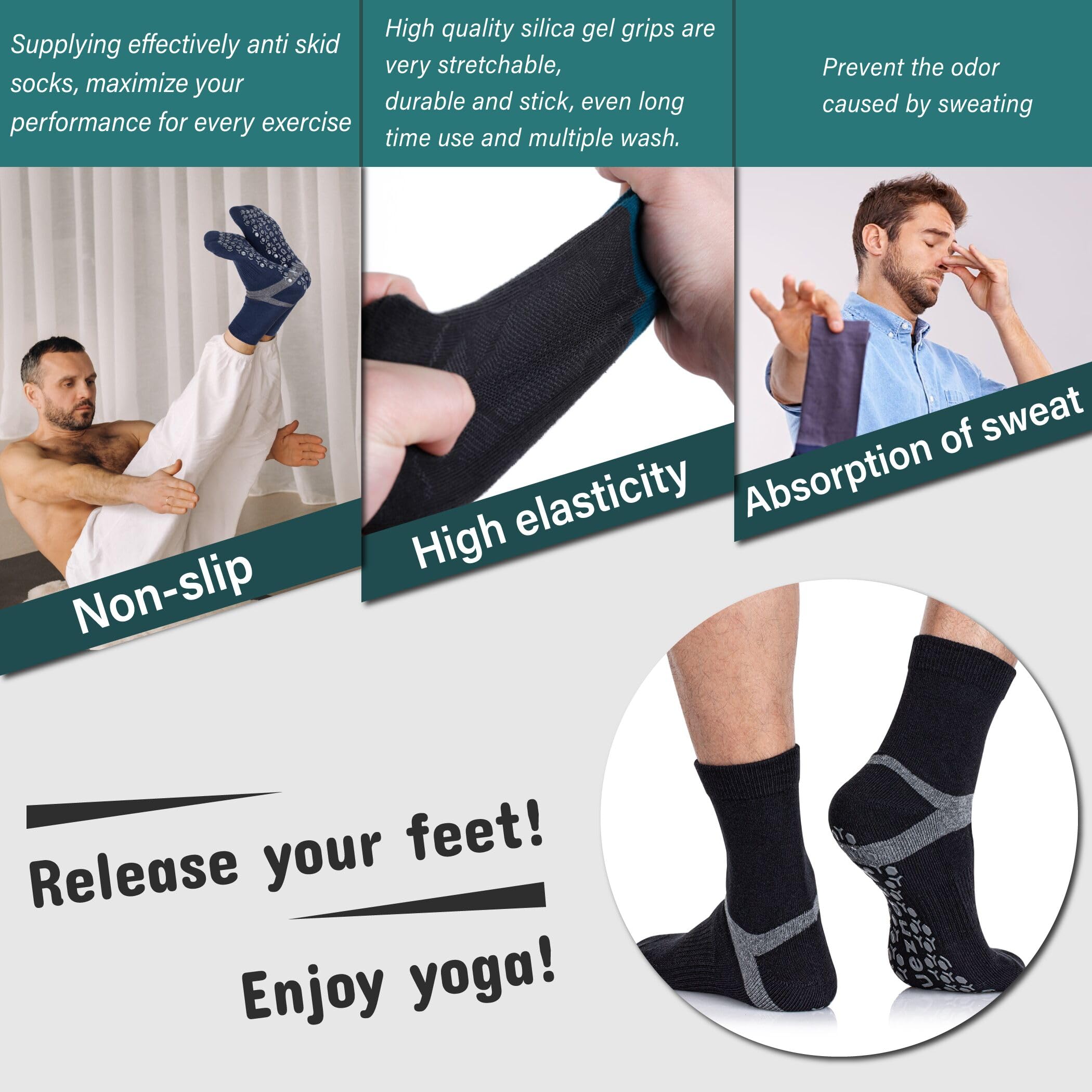 Muezna Herren Anti-Rutsch- Socken, Ideal für solche Sportarten, Yoga, Fitness Pilates Kampfkunst Tanz Gymnastik .Größen von 38 bis 43, atmende Baumwolle, Yoga Socken