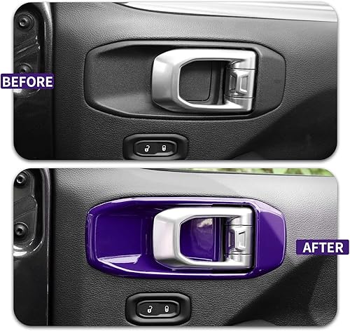 Miniatura 2 de Cubierta interior para manija de puerta compatible con Jeep Wrangler JL 2018-2022 de 4 puertas (morado)