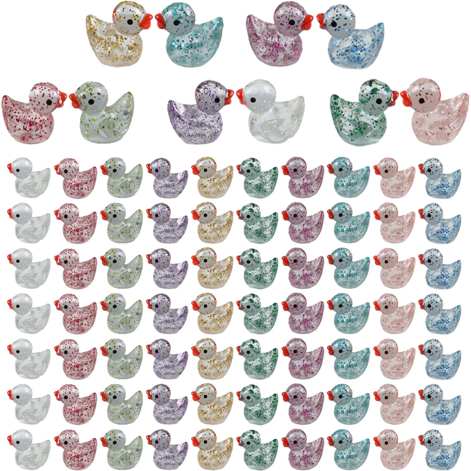 Cidinge 80 Pcs Mini Resin Ducks,10 Colors Sequin Miniature Ducks for DIY Projects Garden Dollhouse Aquarium Home Birthday Craft Party Glitter Ducks