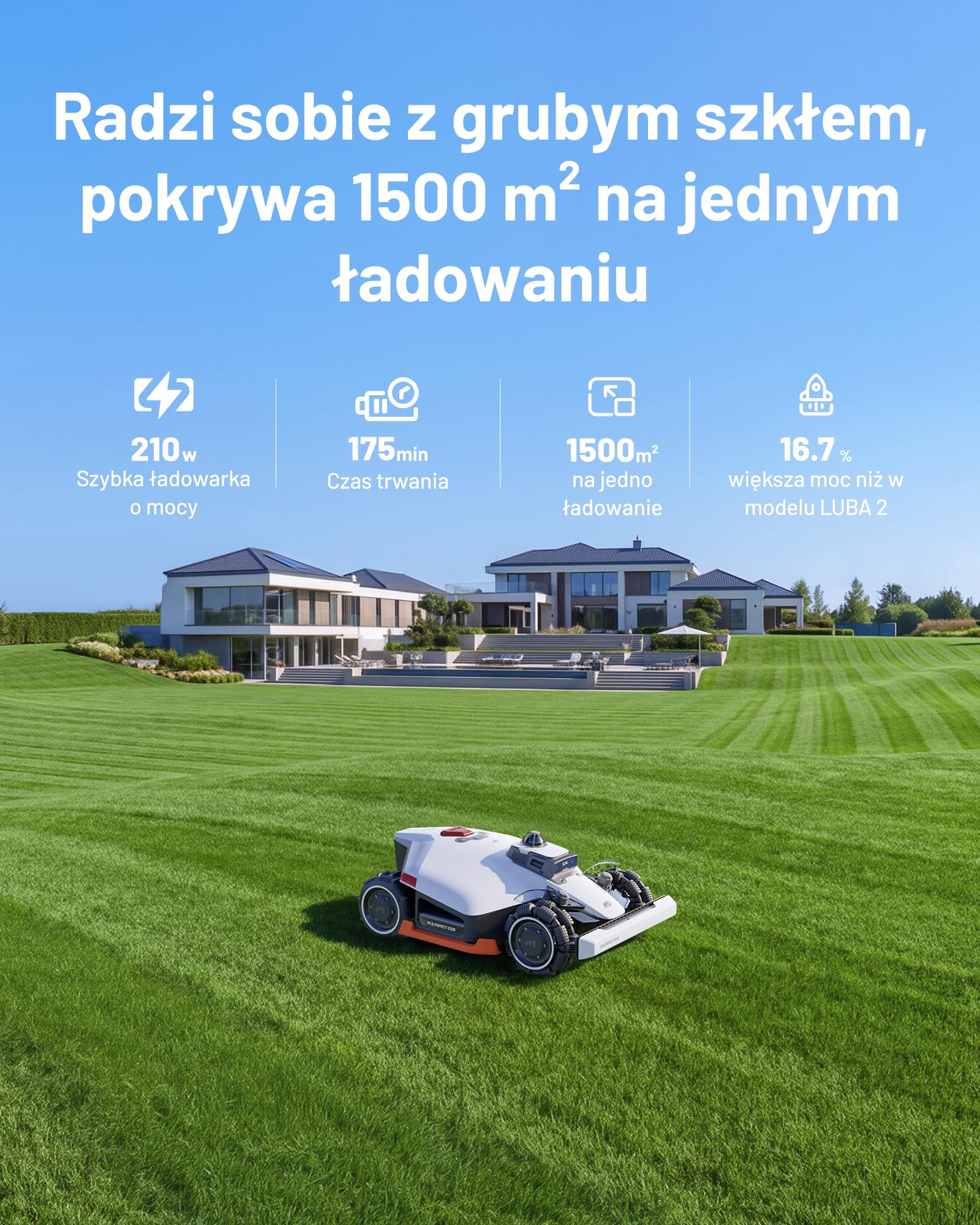 Mammotion LUBA 3 AWD 3000 robot koszący bez przewodu, Zalec. 3000 m² | 360° LiDAR + NetRTK + KI Vision Tri-Fusion pozycjonowanie, AWD do 80% nachylenia, Automatyczne mapowanie, do 30 stref