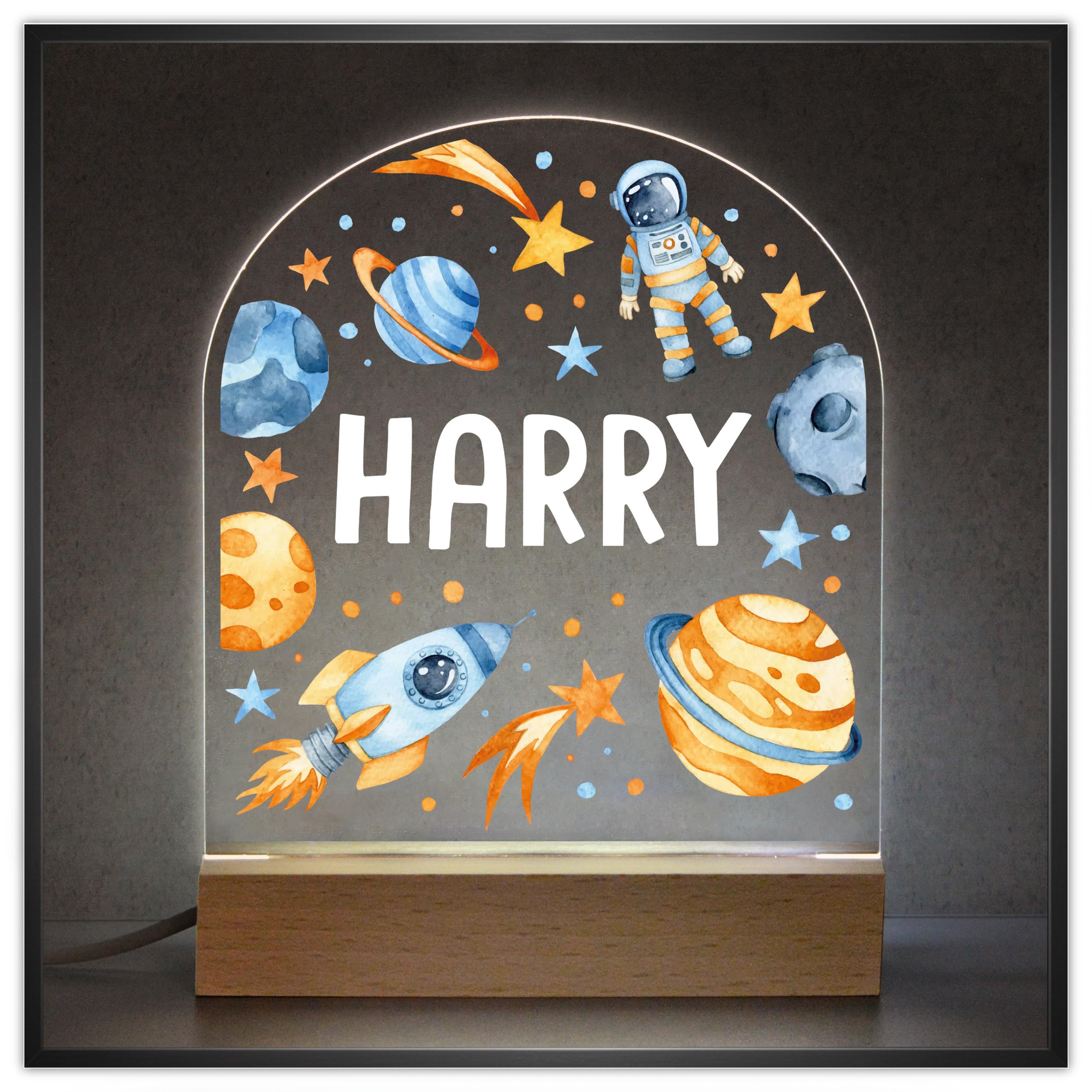 Beecreative Personalised Boys Space Night Light, LED Bedroom Lamp