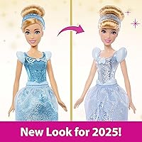 Vista 3 de Mattel Muñeca de Cenicienta de la princesa de Disney en moda brillante con falda extraíble, diadema y zapatos, posable y coleccionable, inspirada