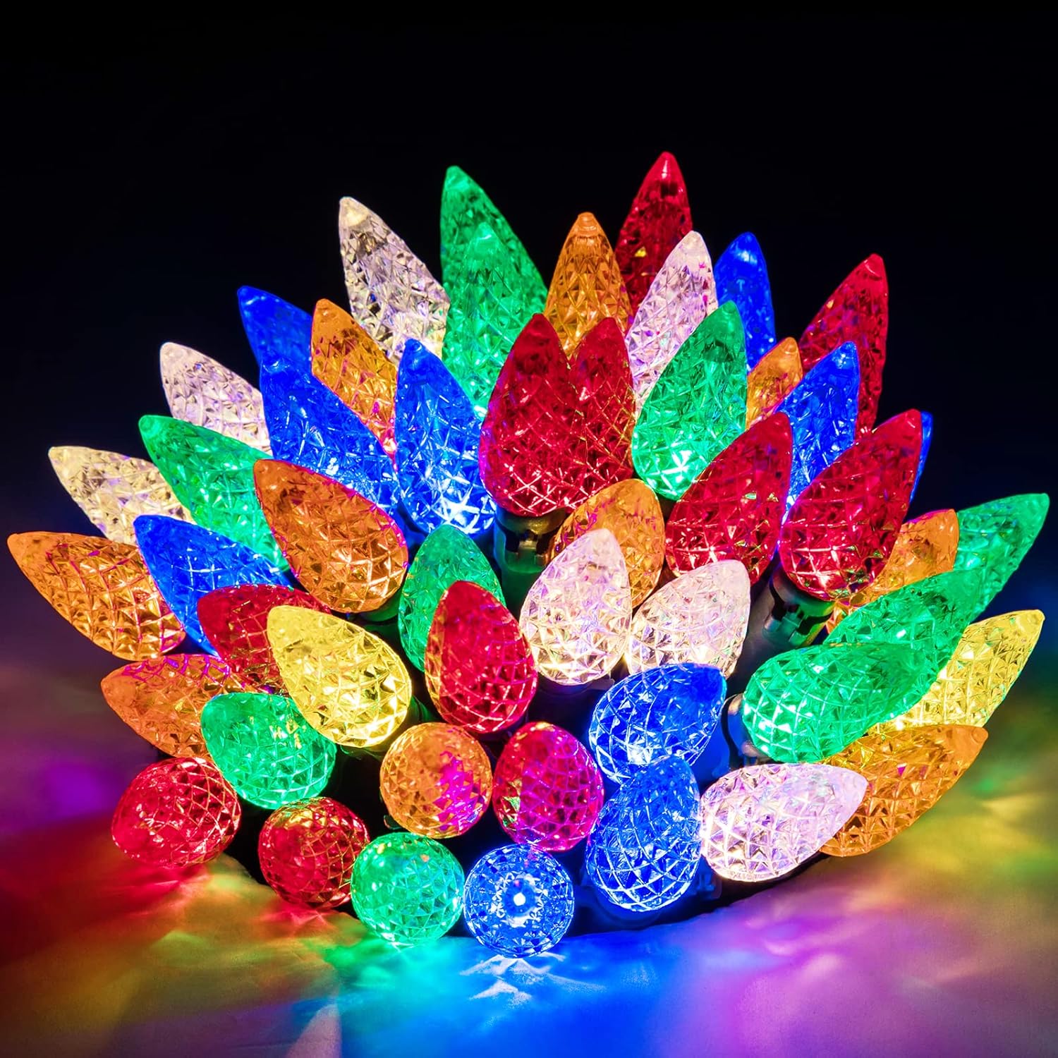 2Pack Christmas Lights String Outdoor with 70+4 Large Bulbs,Marchpower