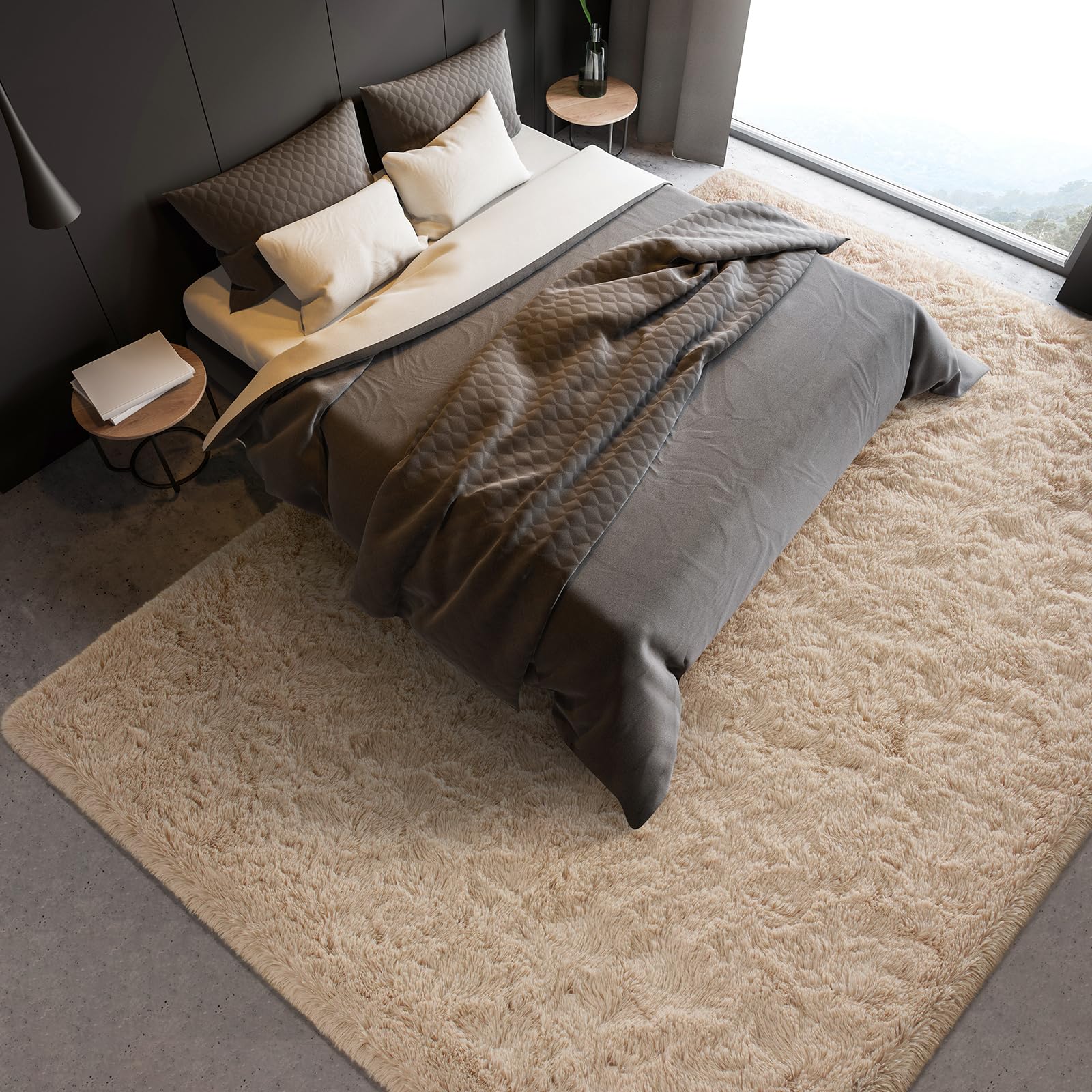 BENRON Alfombras esponjosas para sala de estar o dormitorio, 8 x 10 pies, lavables, color marrón claro