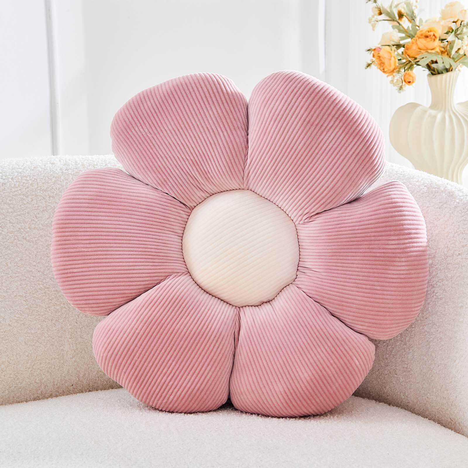 Kcvvcr Dusty Pink Flower Pillow, 19.6" Cute Flower Shaped Floor Pillow, Aesthetic Floral Plush Daisy Decorative Throw Pillows for Bed Sofa Couch