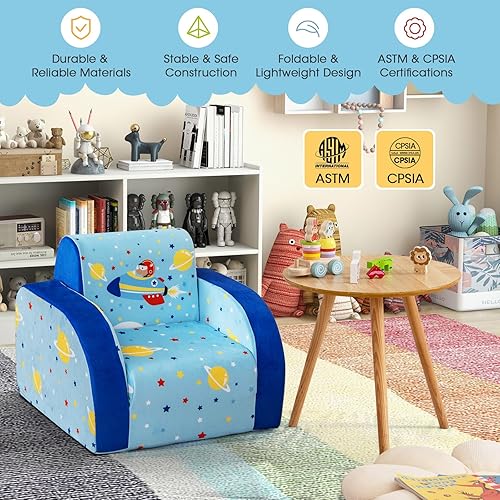 Miniatura 16 de HONEY JOY Sofá para niños, sofá plegable convertible 3 en 1 para niños y cómoda silla tumbona abierta para jugar, sofá plegable de espuma, regalo