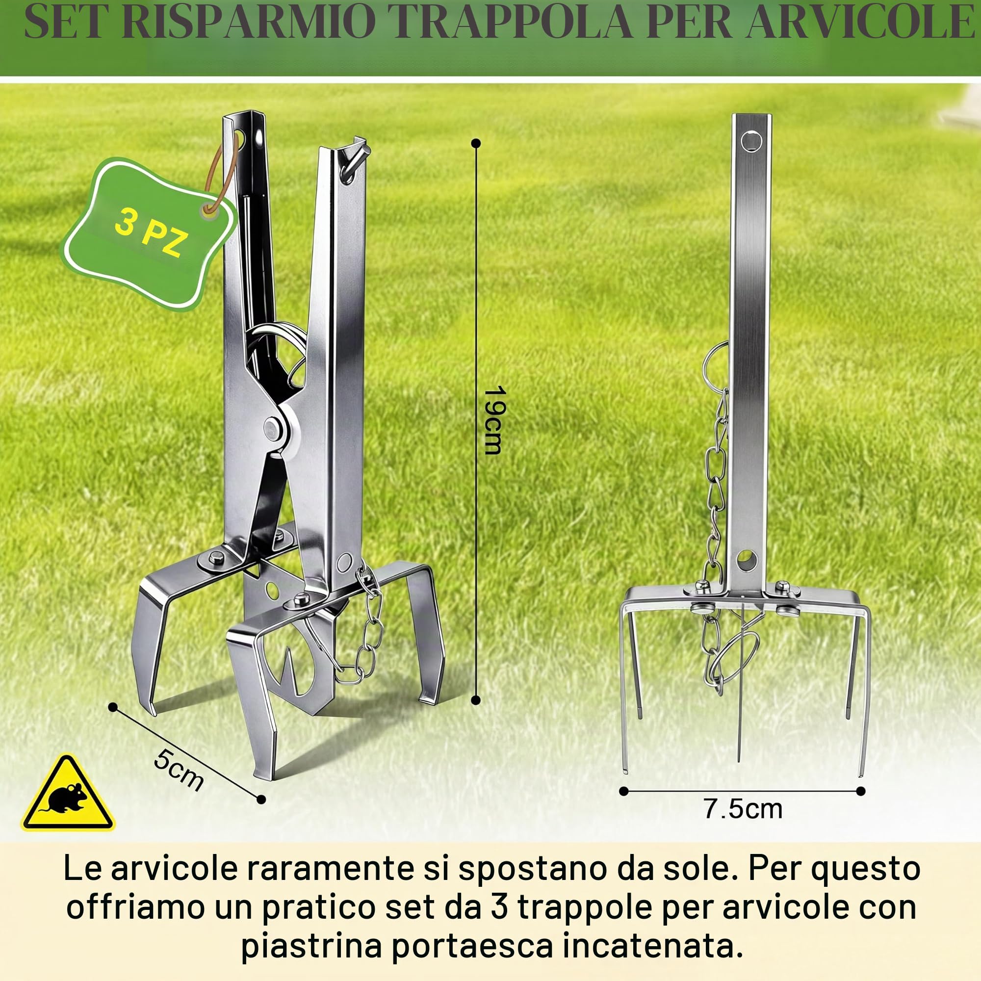 Enhon Trappola per Arvicole con Catena, 5 Pezzi - Affilata e Riutilizzabile - Trappola per Arvicole con Clip - Cattura su Entrambi i Lati | Efficace Trappola per Topo Campagnolo per Giardino e Prato