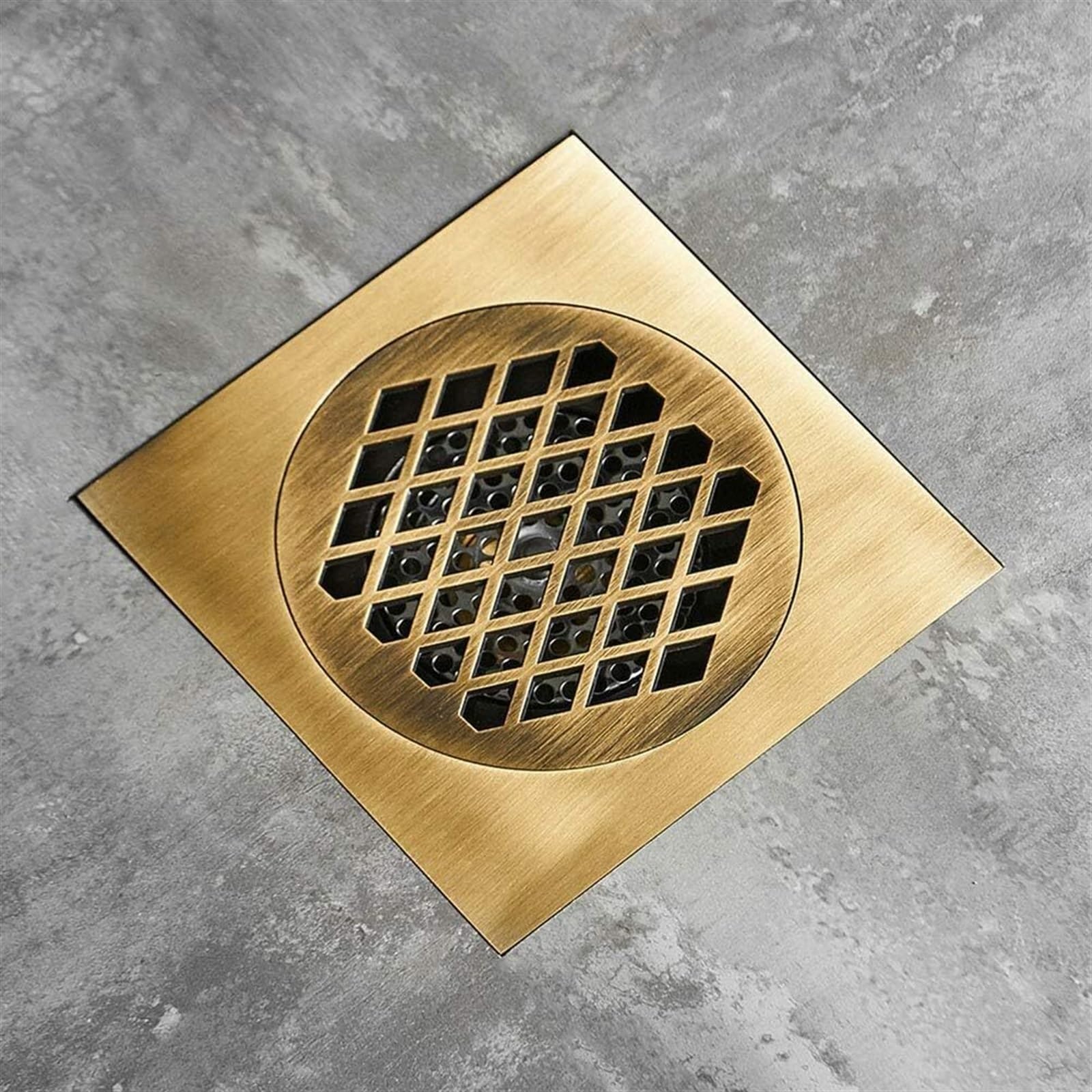 Quadratischer Duschablauf aus Messing, 15 x 15 cm, geruchshemmender Bodenablauf, Badezimmer-Wasserablauf, Haarsieb, Badezimmerzubehör (Color : T)