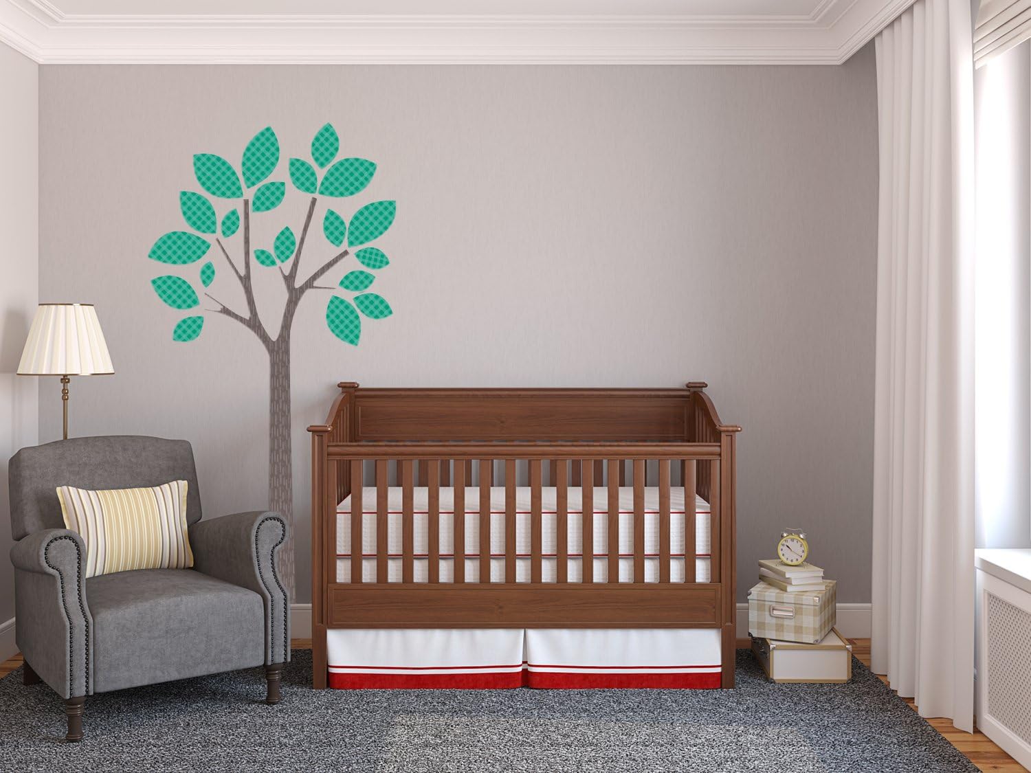 Modern Tree Fabric Wall Decal in Yellow - 4 Color Options Available - Peel and Stick Fabric Nursery Wall Sticker