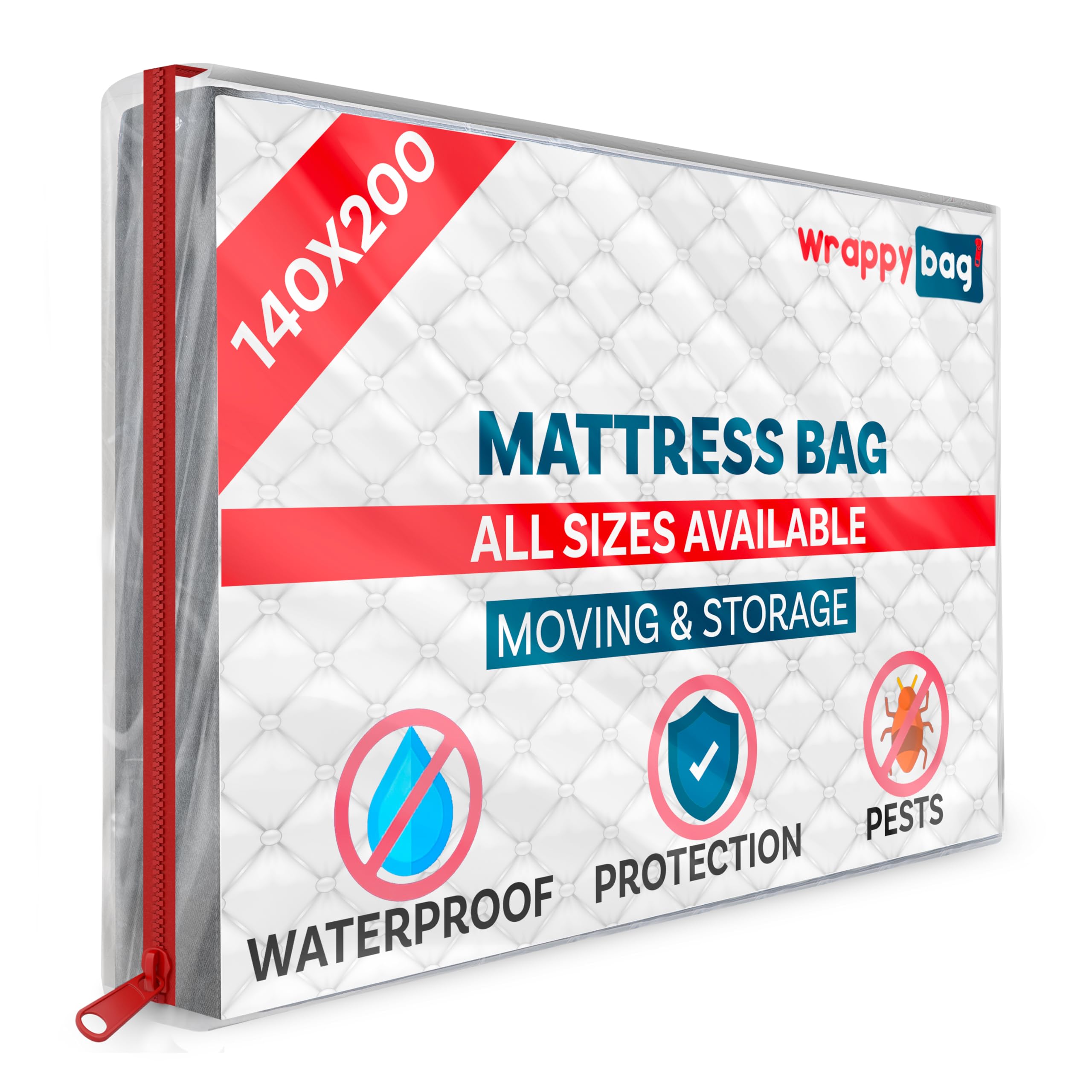 WRAPPYBAG – Protective Plastic Mattress Case — Double Size — Waterproof, Anti-Tear Storage Bag — for House Moves, Storage and Transport (55" x 80")