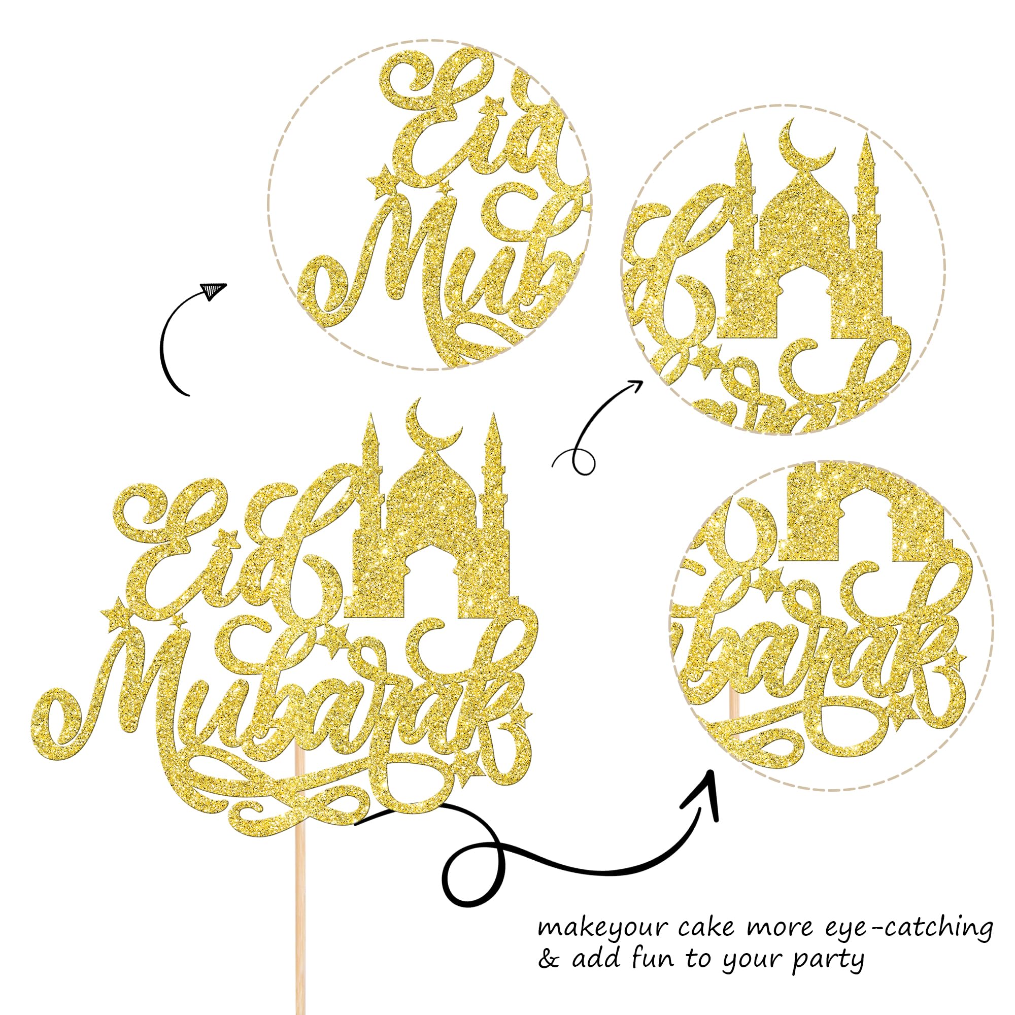 Wudaizhi Eid Mubarak Cake Toppers Golden Acrylic Moon Cake Topper Para El Festival Musulmán Islámico Kareem