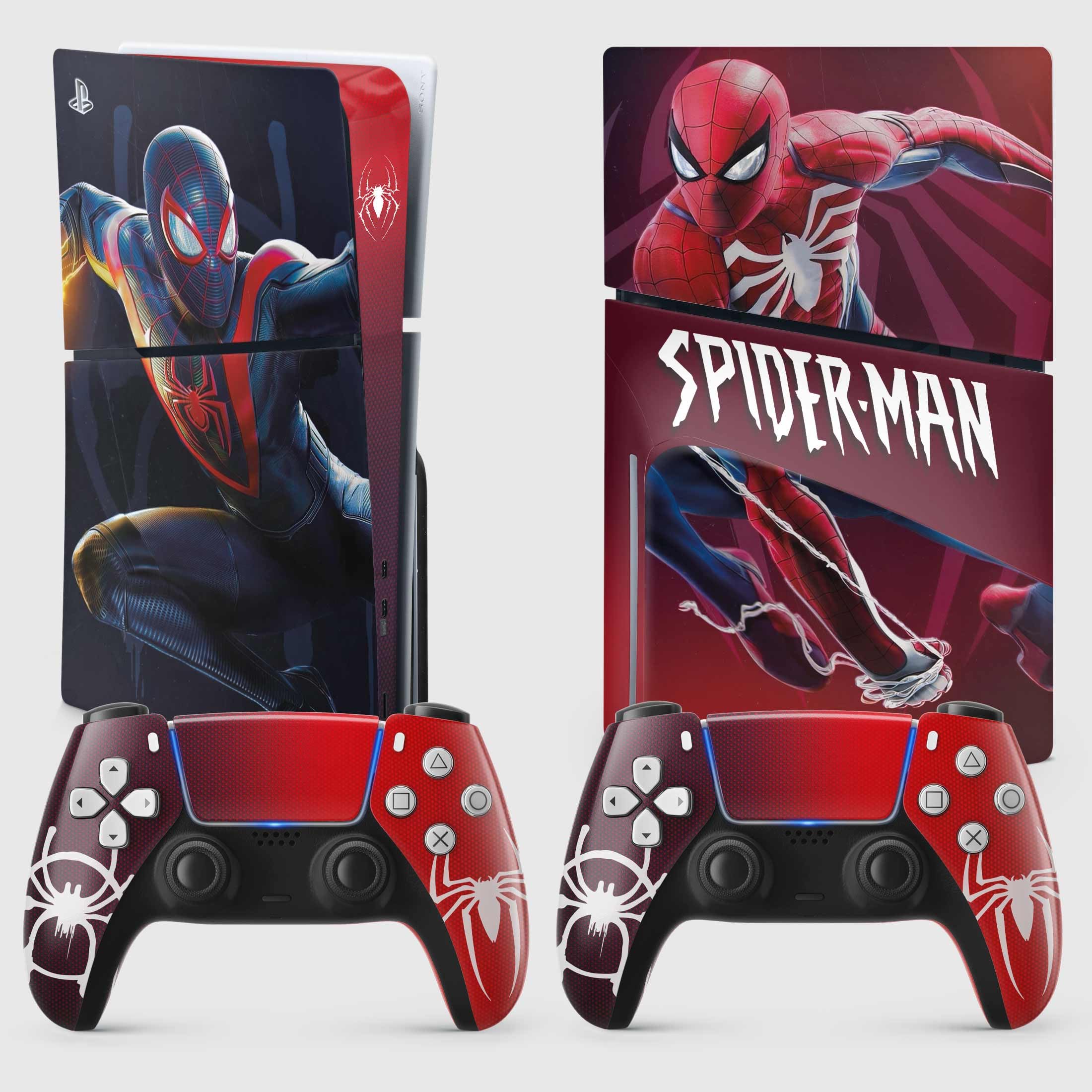 Sticker PS 5 Slim Spider, Autocollant PS 5 Gaming, Console et Manette, Edition Slim Disque, Skin Miles Moralles (2 Manettes)