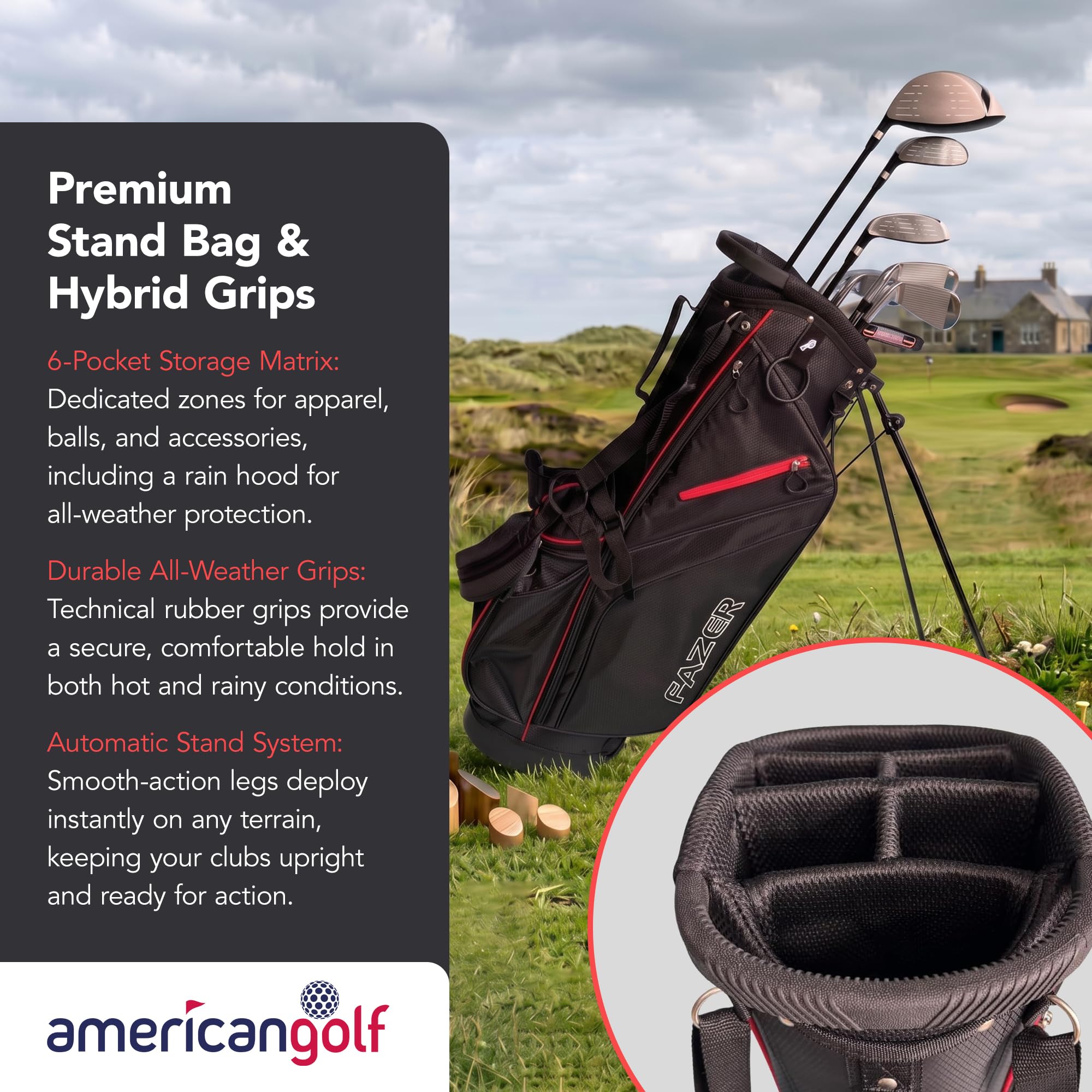 Fazer CTR25 - Set da golf da uomo, destrorsi, in legno da fairway, ibrido, ferri oversize, putter, mazza da golf, borsa con supporto, set completo di mazze da golf per principianti e giocatori