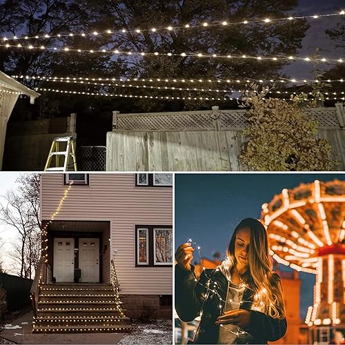 Miniatura 6 de RUICHEN Cadena de luces enchufables, 99 pies, 300 luces LED con carrete, cable de cobre impermeable para luces de luciérnaga para dormitorio, patio,
