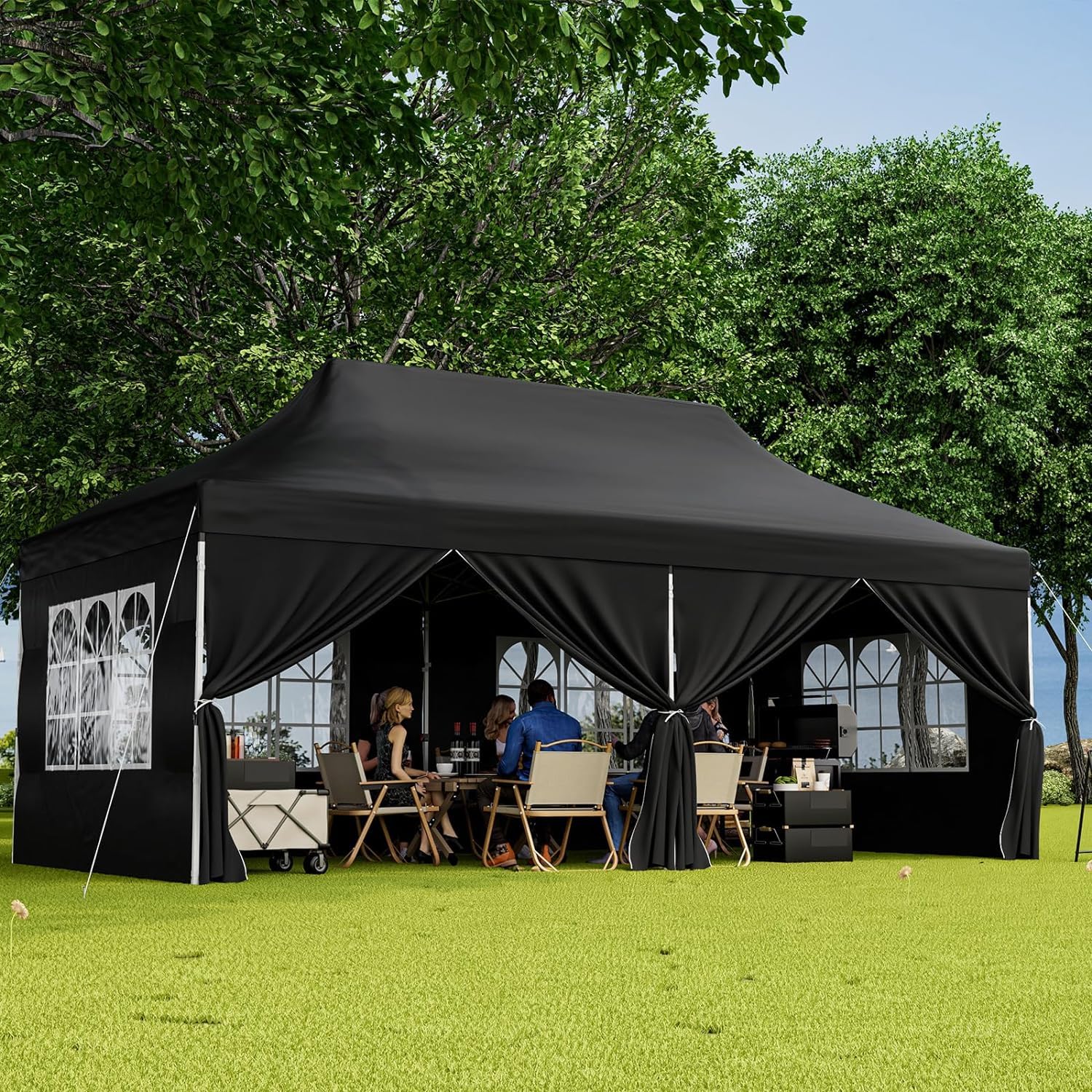 RELAX4LIFE Faltpavillon 3,6 X 2,5 M – Höhenverstellbar (240–270 Cm), Wasserdicht, Mit Tragetasche, 9 Heringen & 4 Seilen – Beige