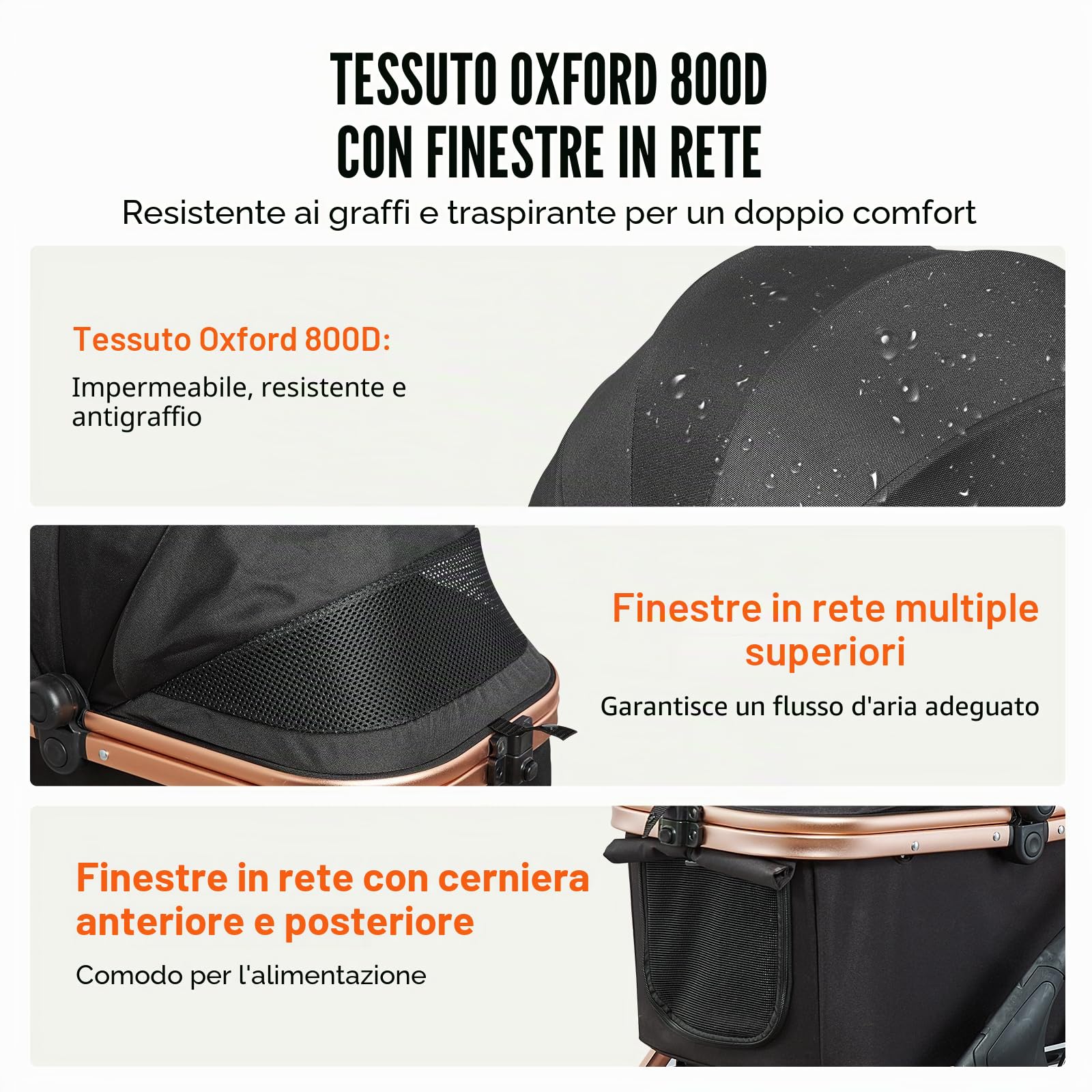 VEVOR Passeggino per animali domestici, 4 ruote con freni, capacità di carico 29,9 kg, passeggino per cuccioli con trasportino staccabile, cestino portaoggetti e tappetino per animali domestici, per