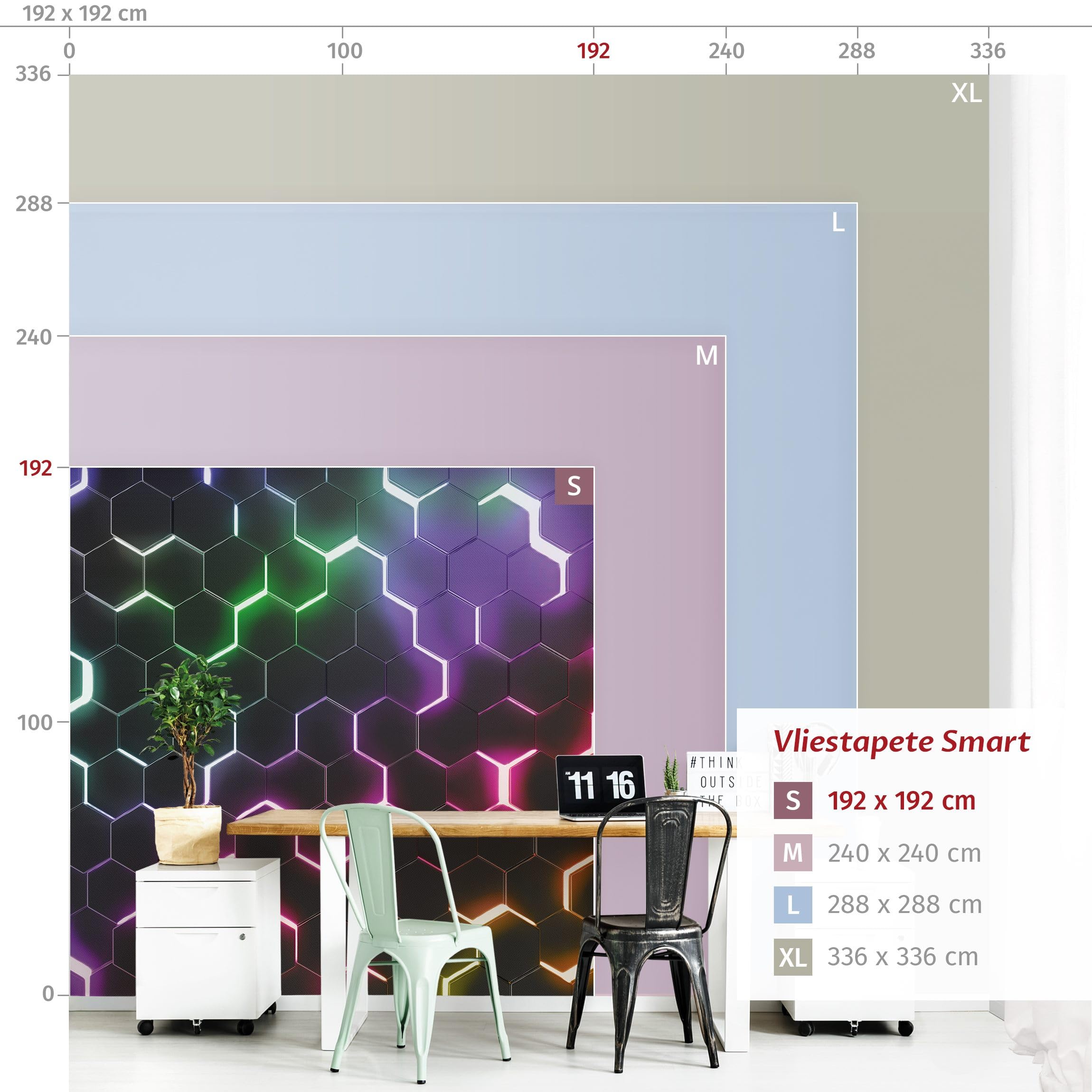 Bilderwelten Fototapete Gaming Struktur Hexagone mit Neonlicht 192 x 192 cm Vlies-Tapete XXL Smart Wandtapete Wanddekoration Wohnzimmer Schlafzimmer