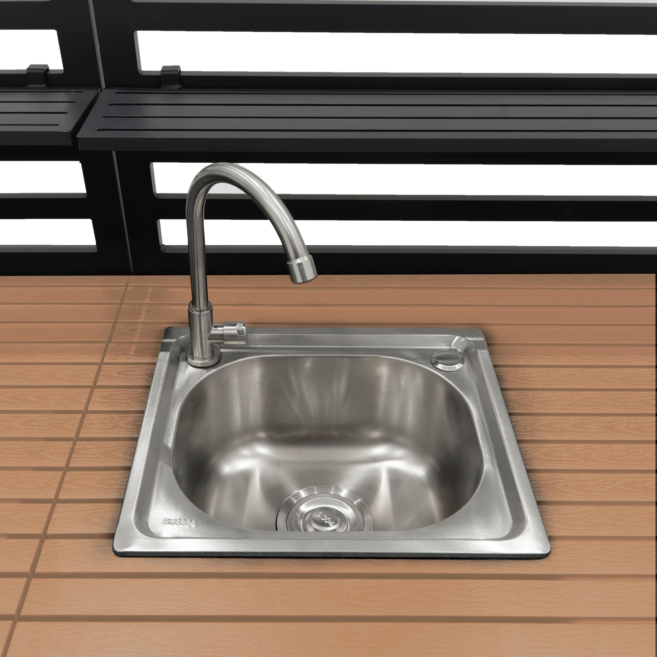 Monster Shop Cucina da Esterno 3 Pezzi Modulare con Lavello e Tavolo Configurazione Angolare o Lineare Alluminio Grigio Antracite Lavello in Acciaio Rubinetto Acqua Fredda Ripiani Regolabili