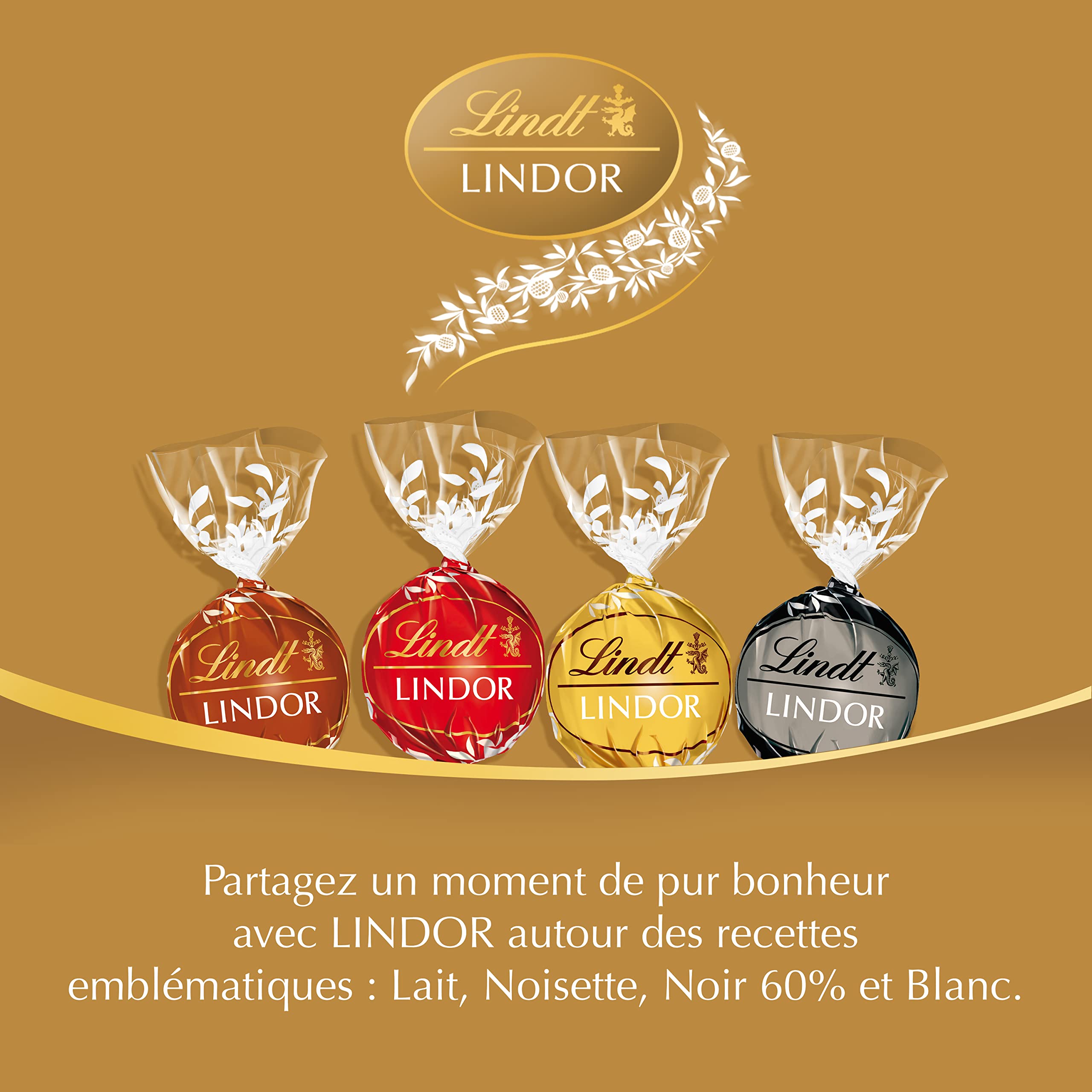 Lindt - Sachet Grand format LINDOR - Assortiment de Chocolats au Lait, Noir 60%, Blanc et Lait-Noisettes - Cœur Fondant, 1kg