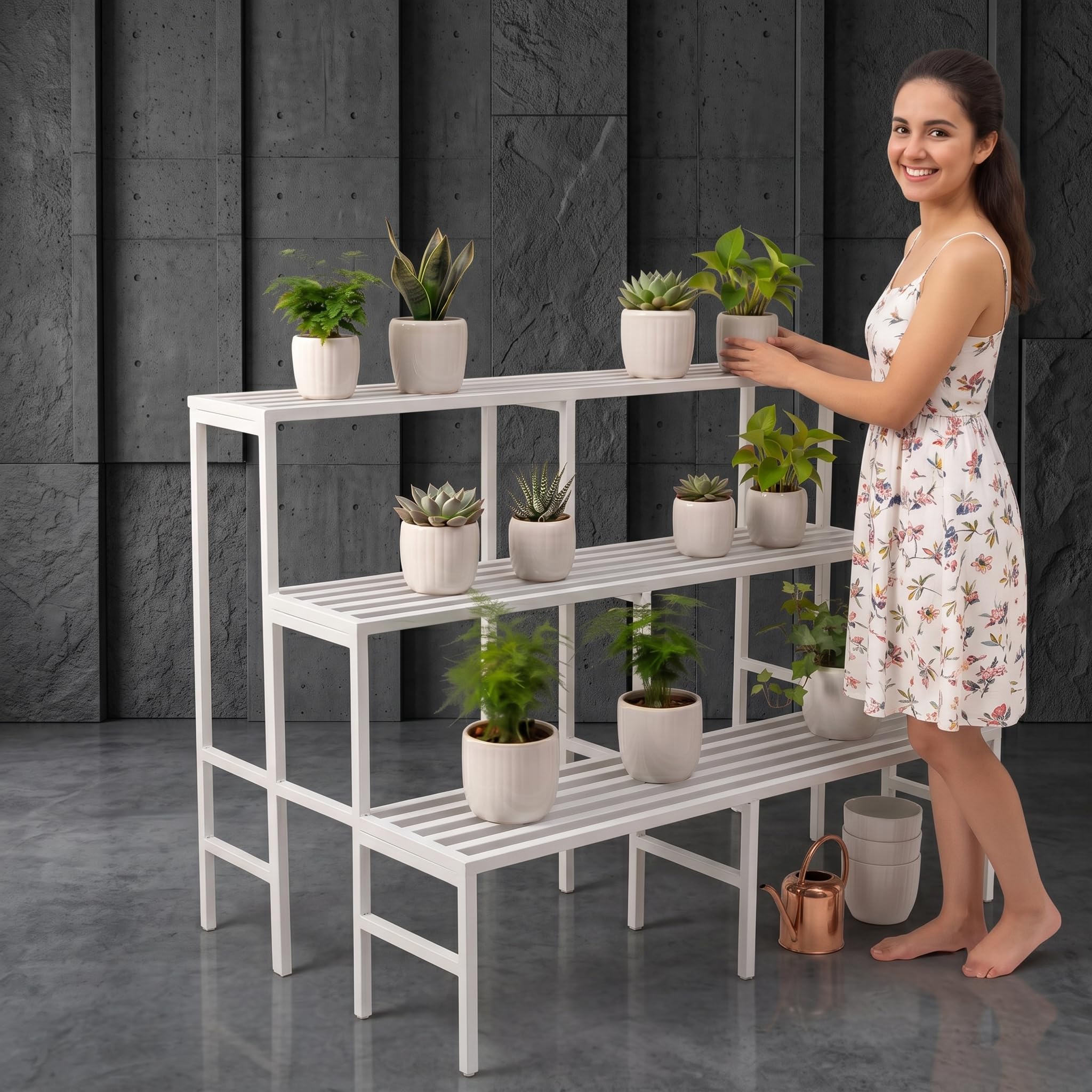 IRON LANDS OAK 3 Step 40 Inch Spectacular Heavy Duty Premium Metal Plant Stands Display Rack for Indoor & Outdoor Use - Perfect for Your Home Balcony and Garden Decor-image-31