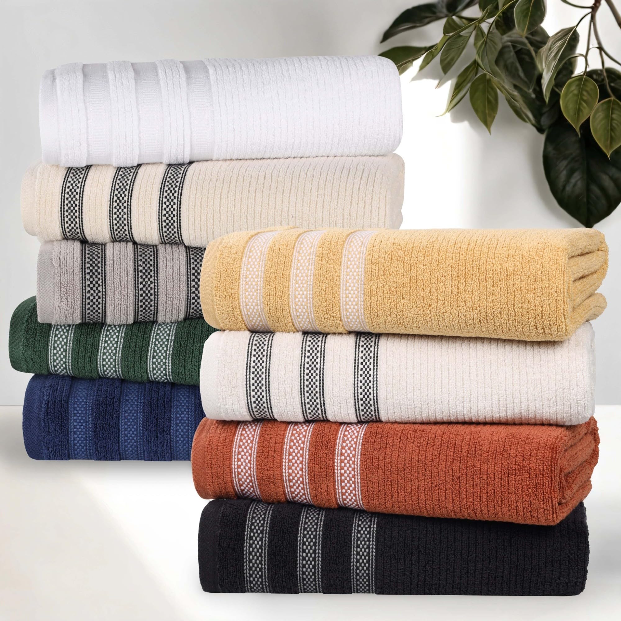 Superior Set di asciugamani in cotone, Zero Twist, geometrici a costine, piccoli asciugamani, morbidi e assorbenti, essenziali per la casa, spa, salone, hotel, cucina, lusso ad asciugatura rapida, set