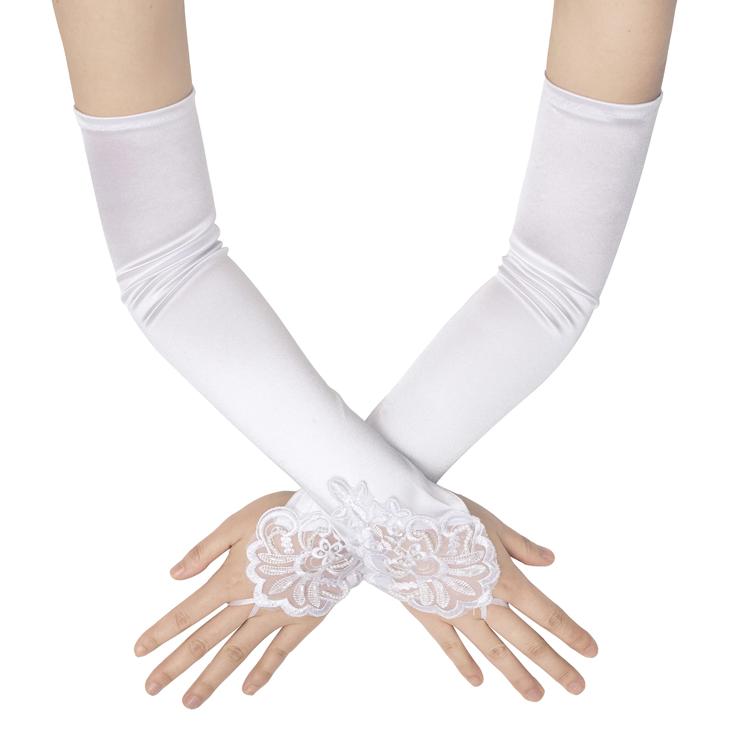 BABEYOND Long Opera Party 20s Satin Gloves Stretchy Adult Size Elbow Length - - One size โ image 1