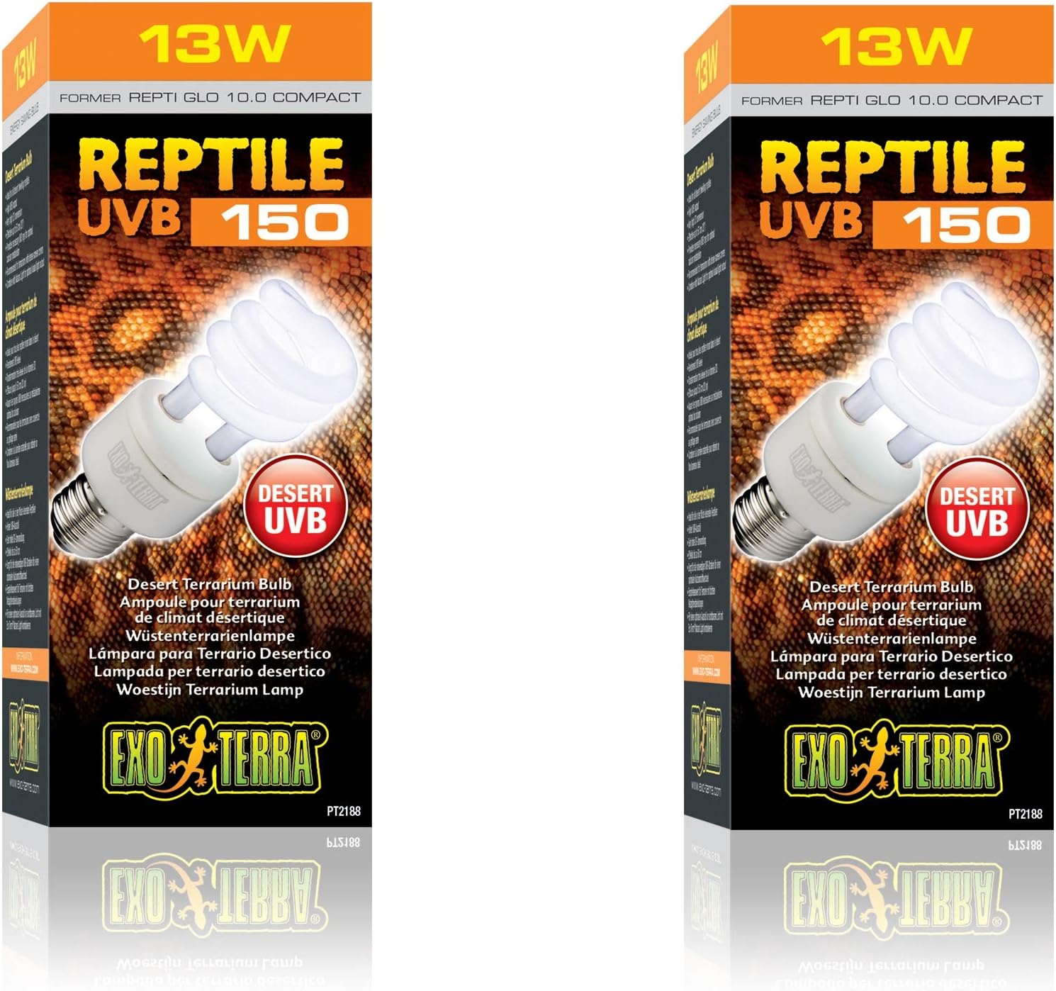 Exo Terra UVB150 Desert Reptile Terrarium Lamp Light Bulb 13 Watts Pack of 2