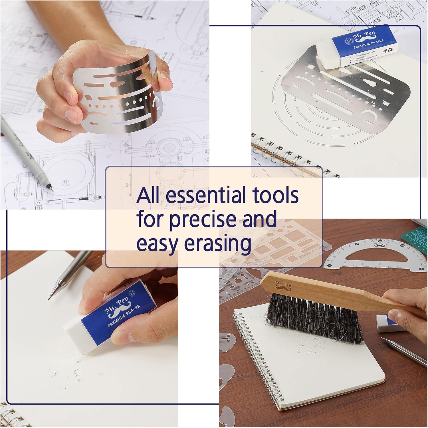 Mr. Pen- Professional Drafting Tools & Geometry Set with Case, 17 pcs, Mechanical Pencil, Fineliners, Scale Metal Ruler, Drawing Templates for Interior Design House Plan, Architect Protractor Set