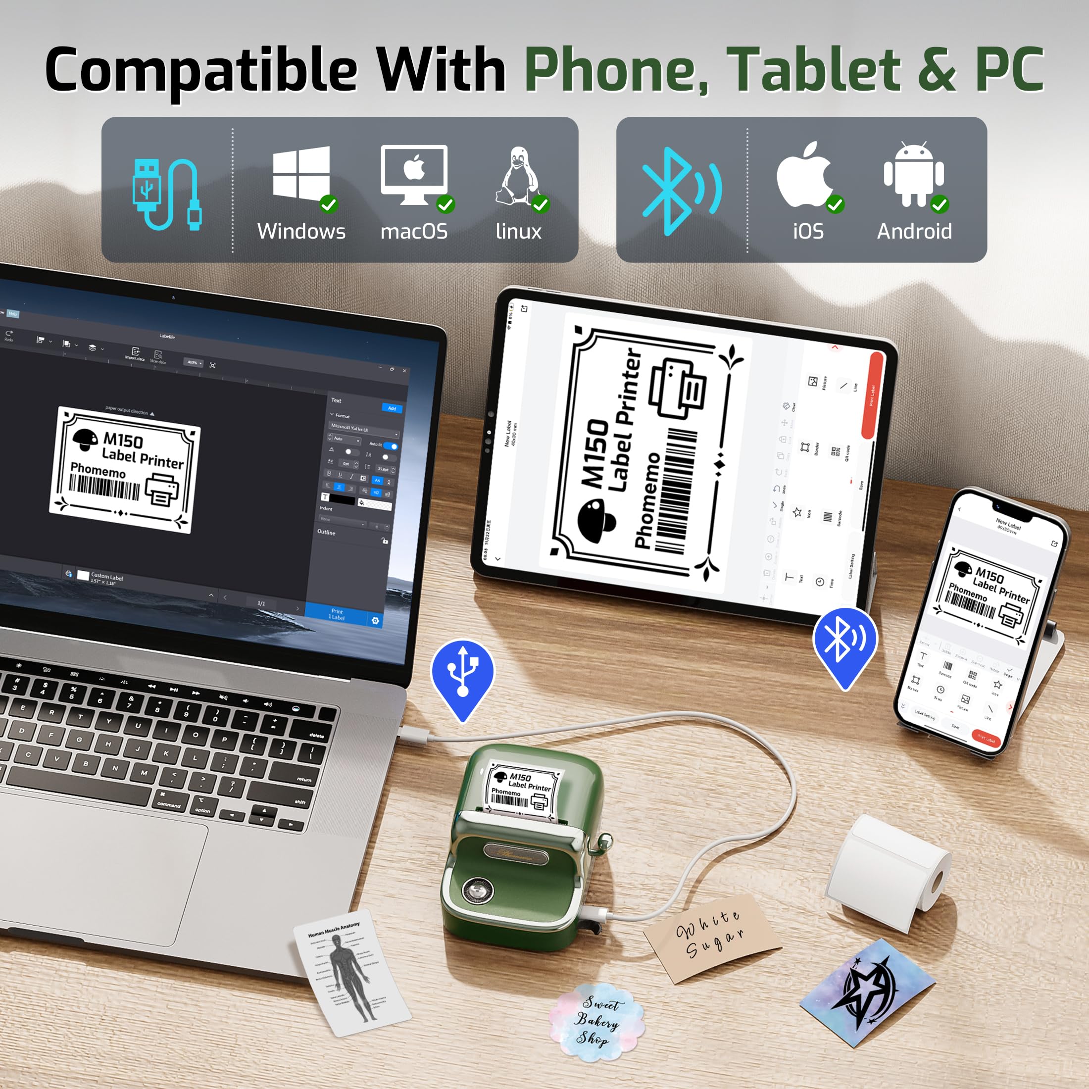 Phomemo M108 Commercial Bluetooth Thermal Label Printer 20-50mm Print Price Tags Jewelry QR Barcode For Retail Office Business - 7