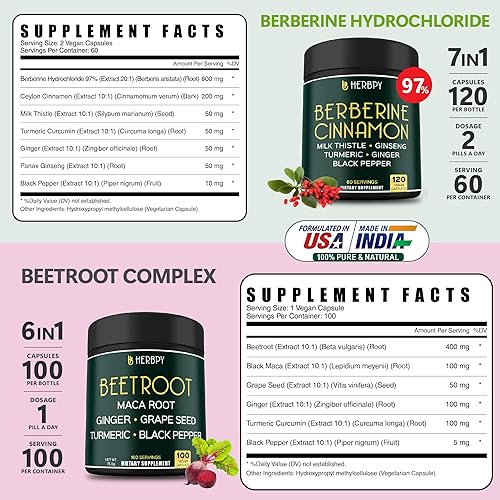 Miniatura 4 de Paquete de cápsulas 7 en 1 de berberina HCl y raíz de remolacha 6 en 1 - Apoya la relajación, el sistema inmunológico, la digestión y la salud del