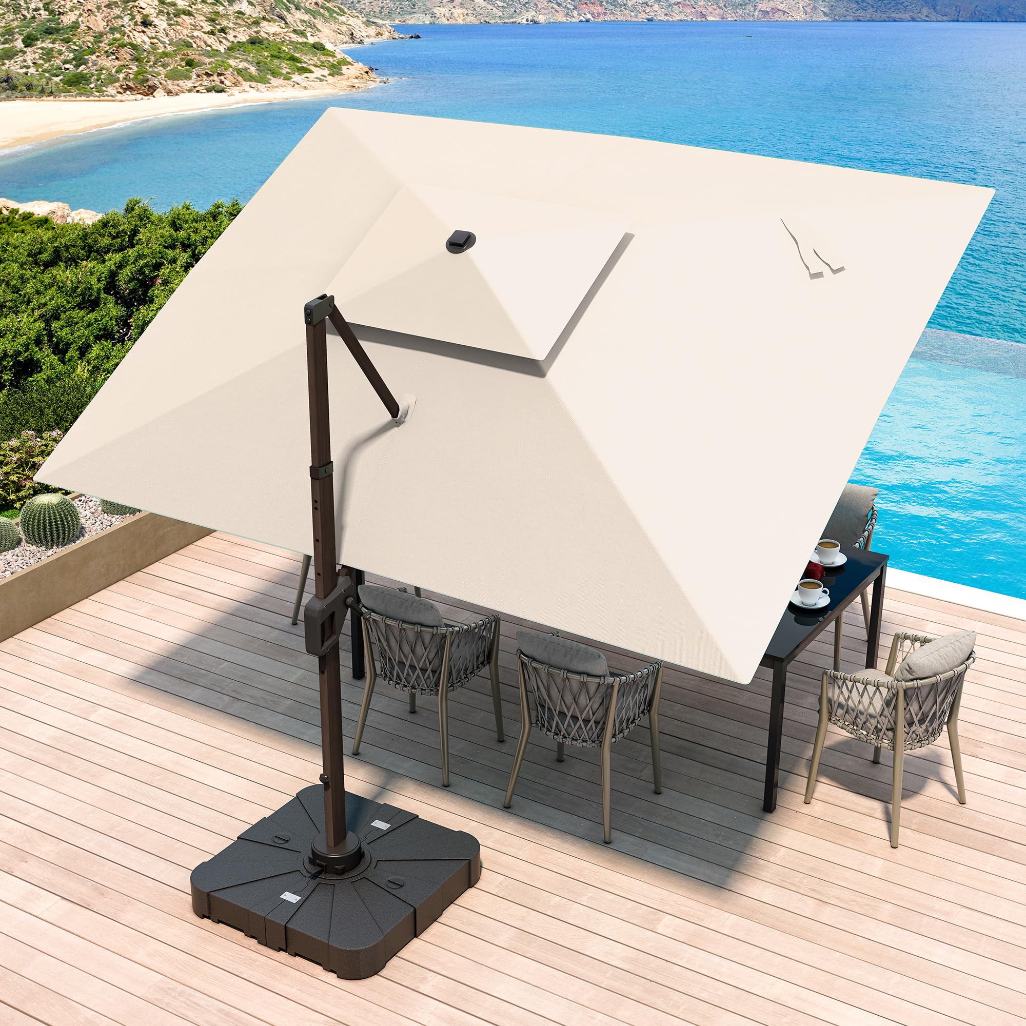 JZAC & QZYD 10x13 FT Rectangular Cantilever Umbrella with LED Lights