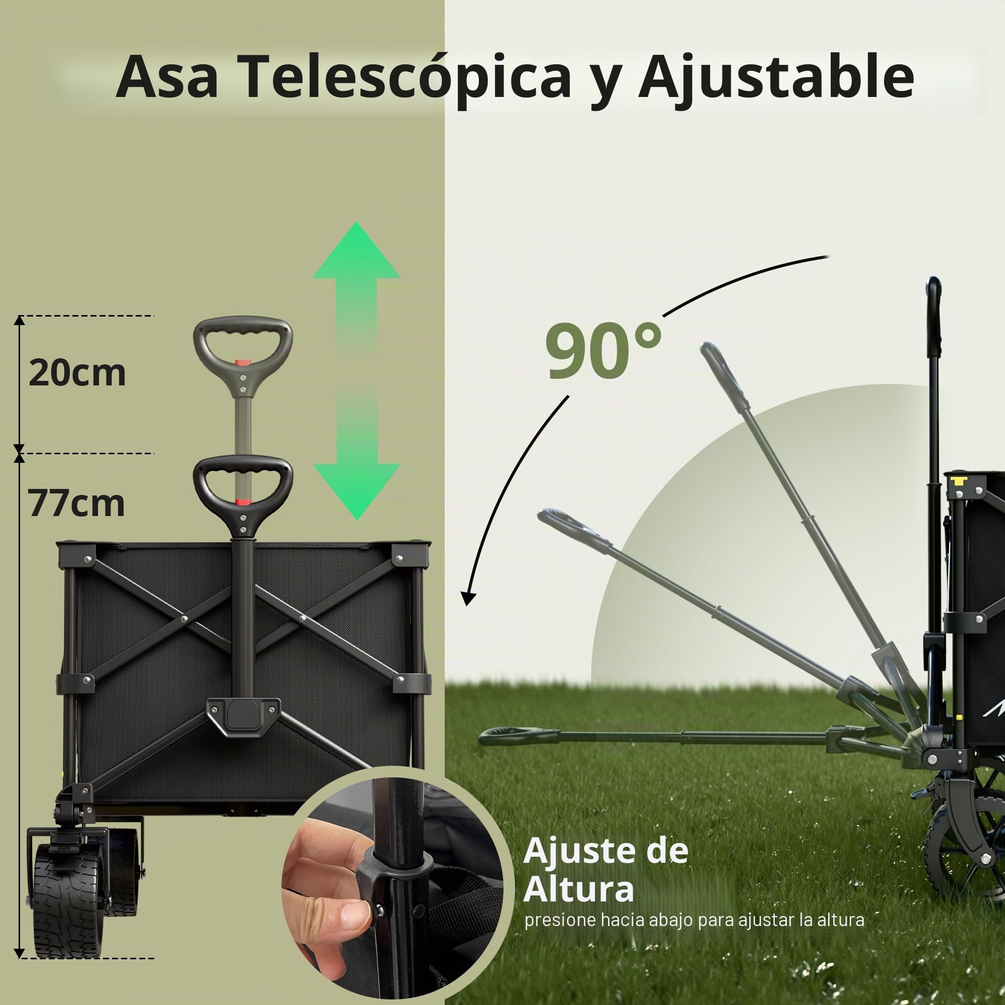 LEWANJA 200L Carro Playa Plegable, Carrito de Jardín de Alta Resistencia con Ruedas Anchas y Frenos, Manillar Ajustable, Carga 200kg, para Camping, Festivales y Compras