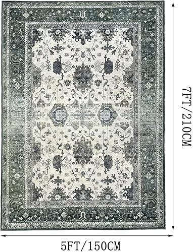 Miniatura 2 de CHICHIC Alfombra de área lavable de 5 x 7 pies, alfombra de estilo bohemio, antideslizante, suave, vintage, para sala de estar, comedor, guardería,