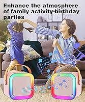 Vista 6 de Mini altavoz de máquina de karaoke para niños y adultos, Bluetooth portátil con 1-2 micrófonos inalámbricos, regalos de cumpleaños de Navidad