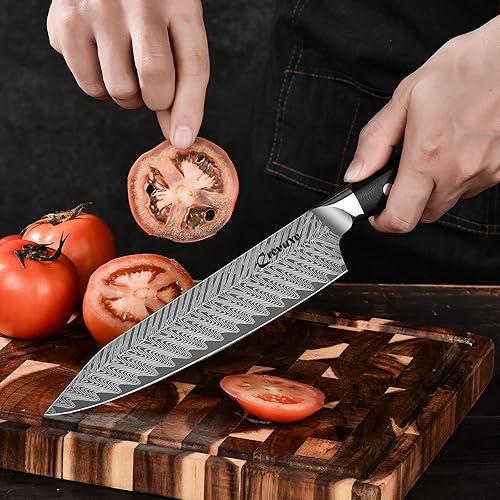Miniatura 9 de Juego de 5 cuchillos de cocina afilados profesionales de la serie YI, cuchillos de cocina alemanes de alto carbono de acero inoxidable de espiga