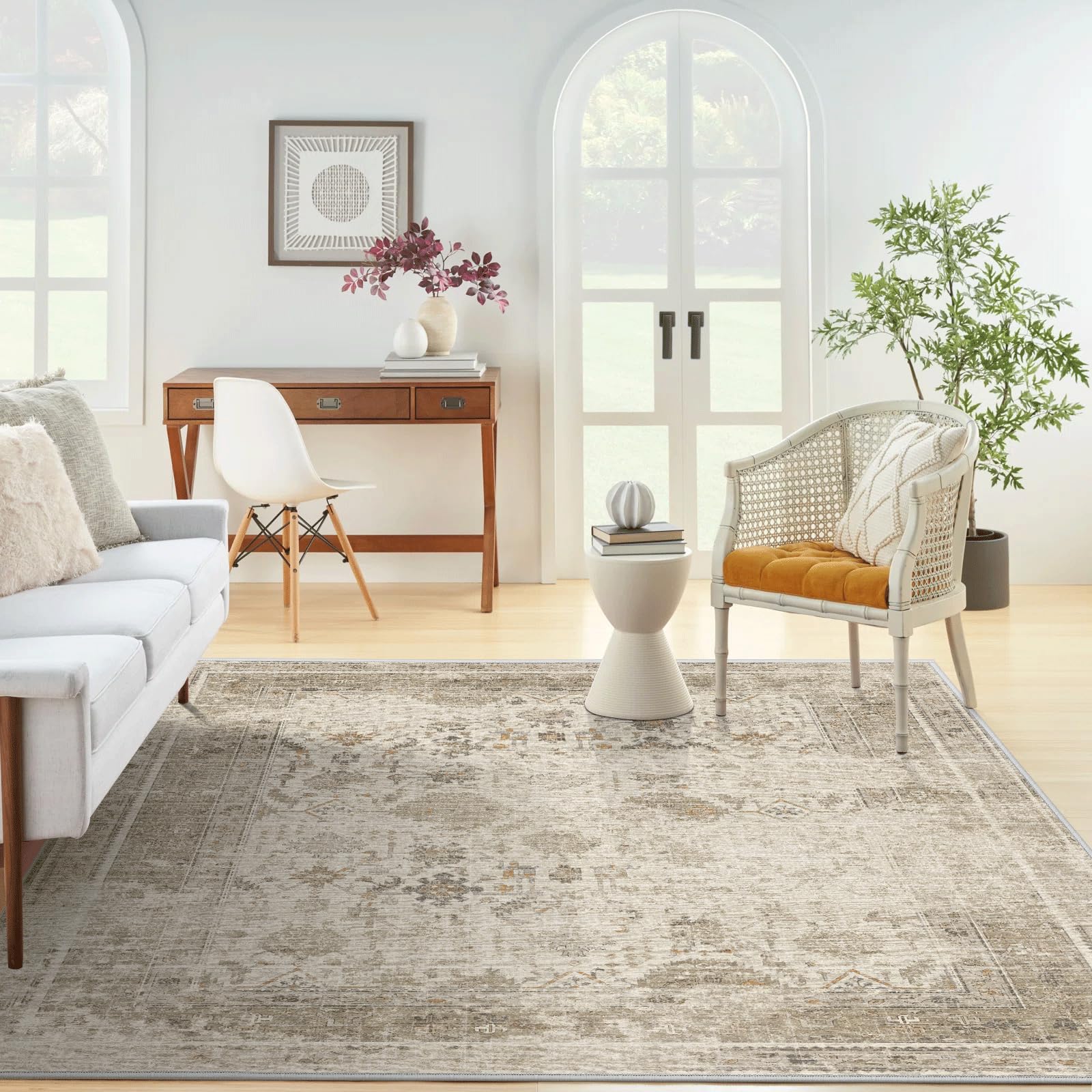 5x7 Living Room Rug - 5x7 Washable Area Rug for Bedroom Large Non Slip Rugs for Kitchen Kids Room, Oriental Distressed Mat Vintage Throw Decor Carpet for Dining Room Office