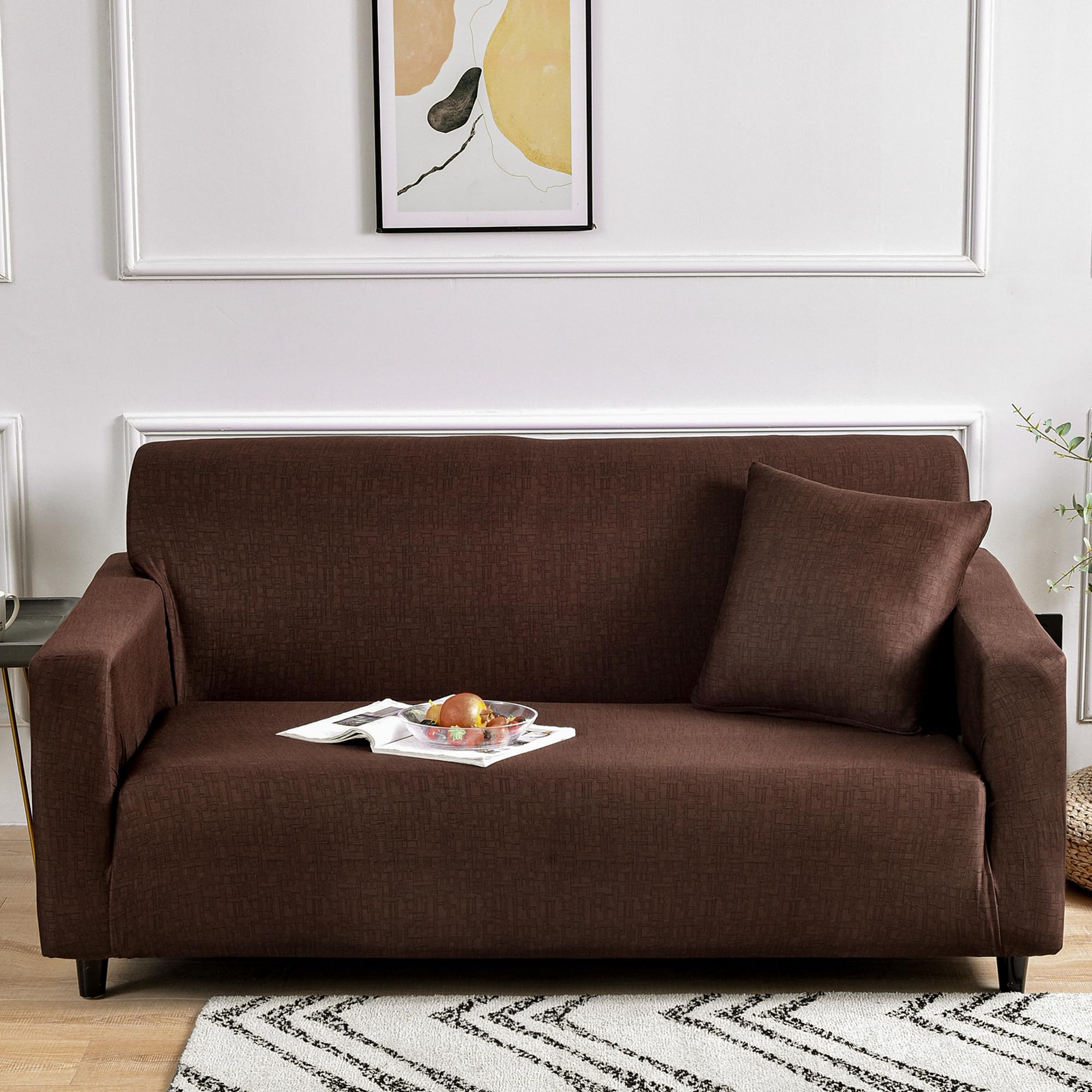 Story@Home Sofa Cover - 2 Seater, Orange & Beige -27