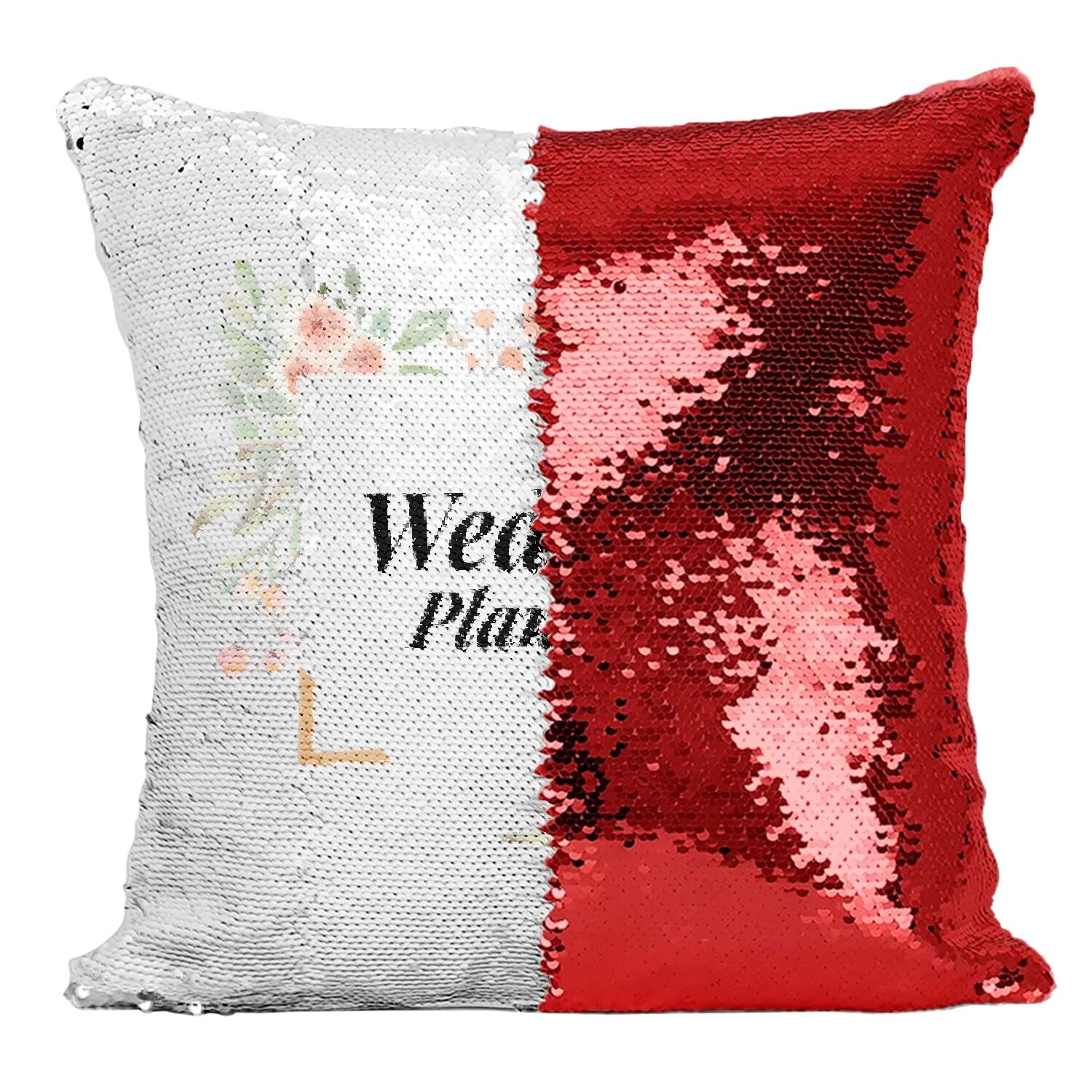 Housse Sequin Mariage Rouge Paillettes | Coussin Cadre Floral Fiancée