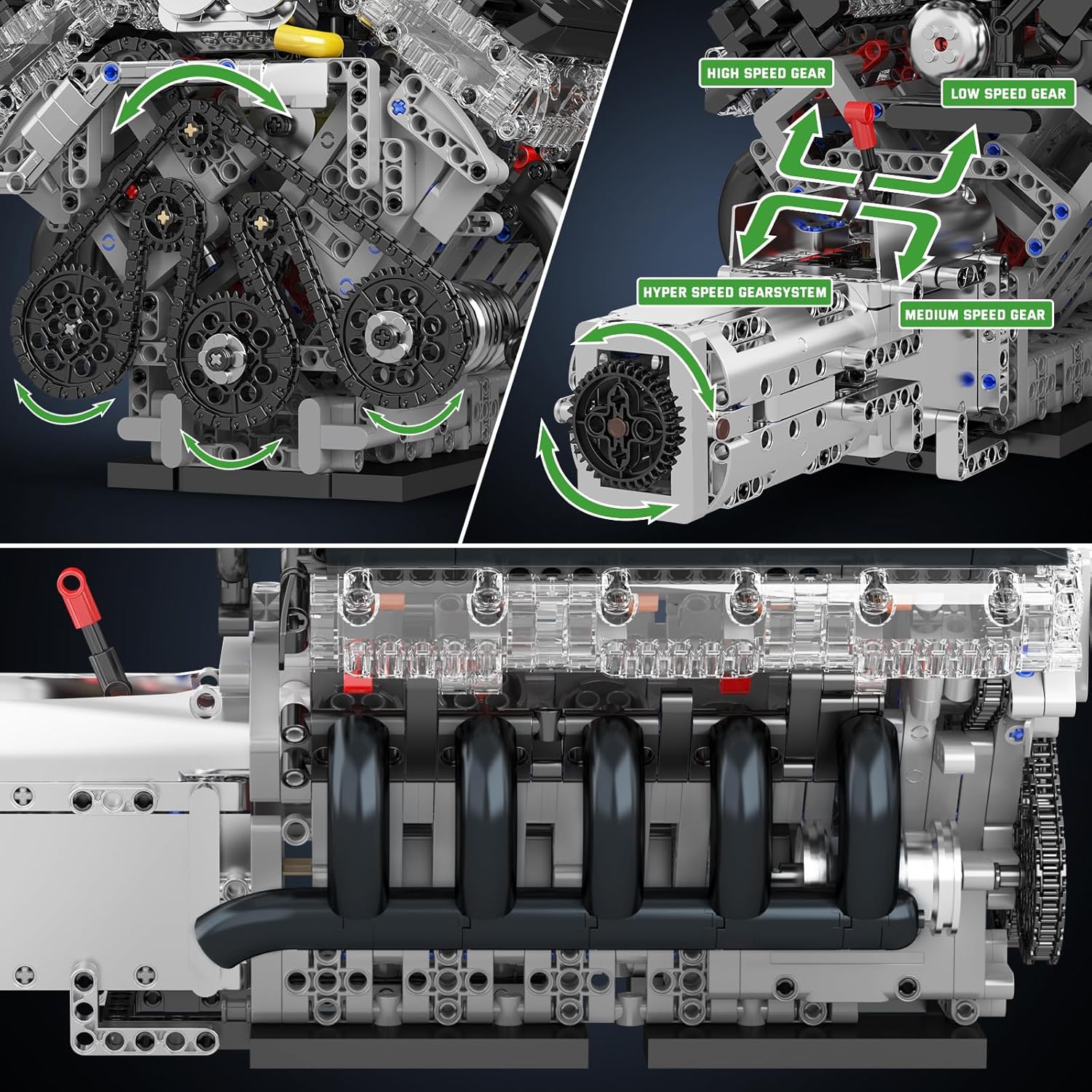 Mould King 10250 Engine Building Blocks Sets- Build Your Own STEM V10 Engine Model Kit, 10-Cylinder Car Engine Building Engineering Toys for Adults Collections Home or Office Décor (1834+PCS)