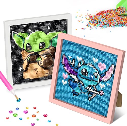 MOGTAA Paquete de 2 kits de pintura de diamantes para niños y adultos con marco, kits de arte de diamantes de dibujos animados para niños de