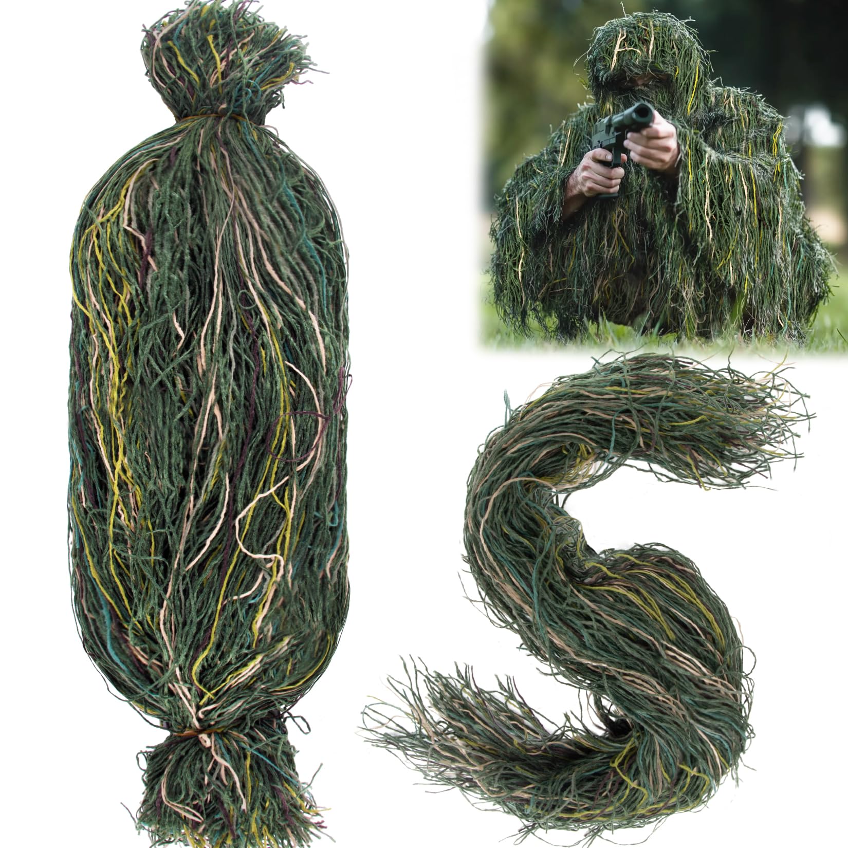 RAINFLOW Ghillie Suit Thread - Lightweight Synthetic Material Yarn to Build Your Own Layout,Camouflage Cape,Hunting Gear for CS Game,Halloween 18