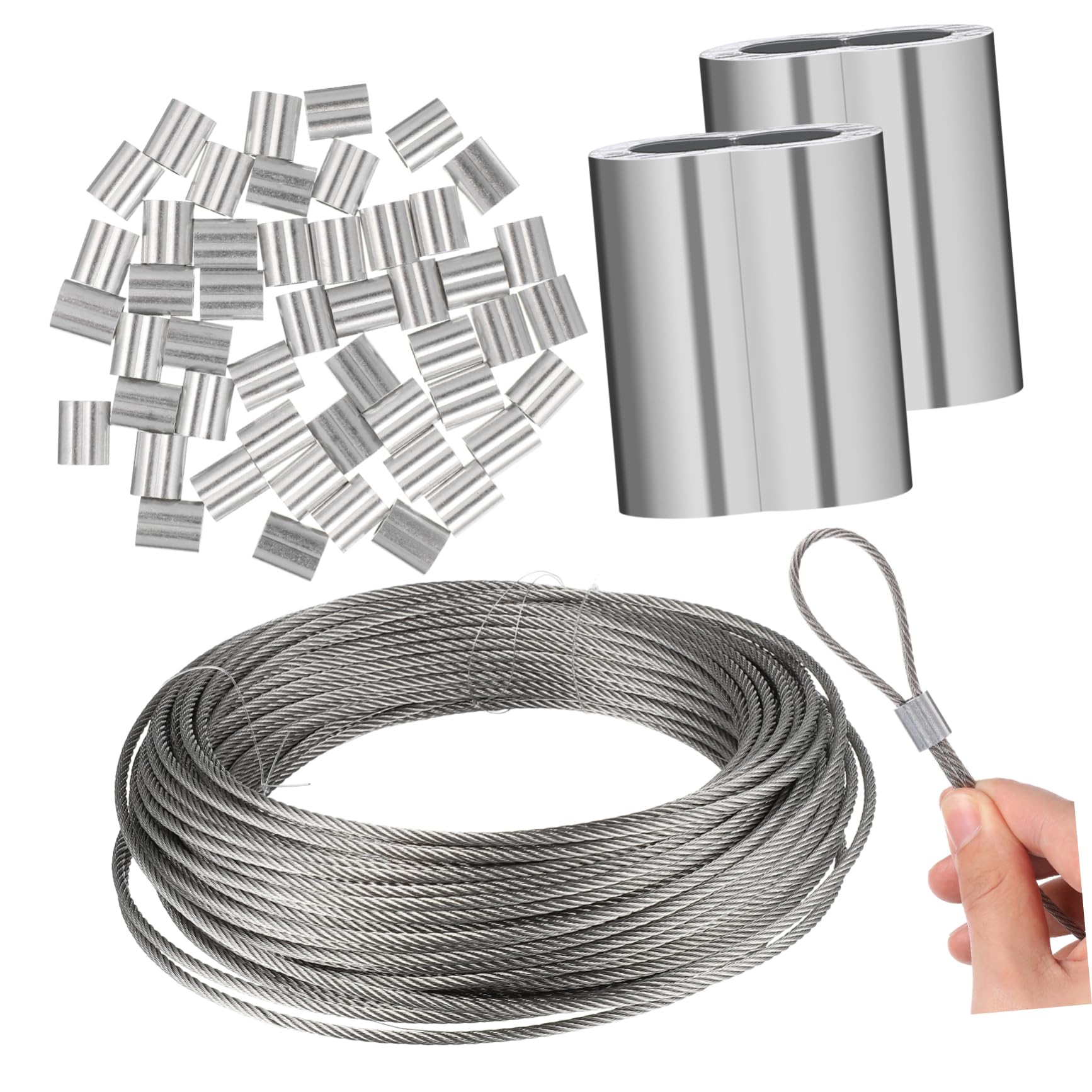 PRETYZOOM 1Roll Stainless Steel Wire Rope with Crimps Steel Wire for Plants Crafts and Projects Stainless Steel Construction