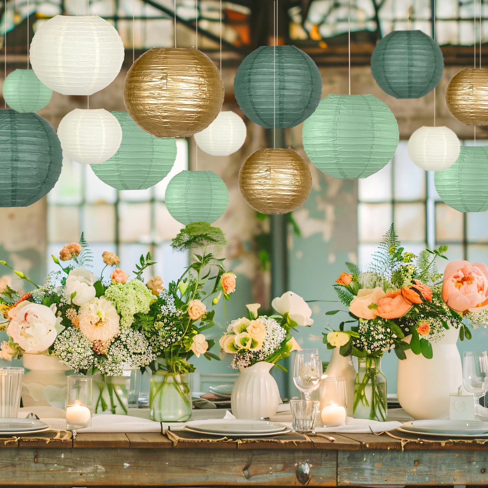 Green Paper Lanterns For Weddings 12pcs Green Golden Paper Lanterns