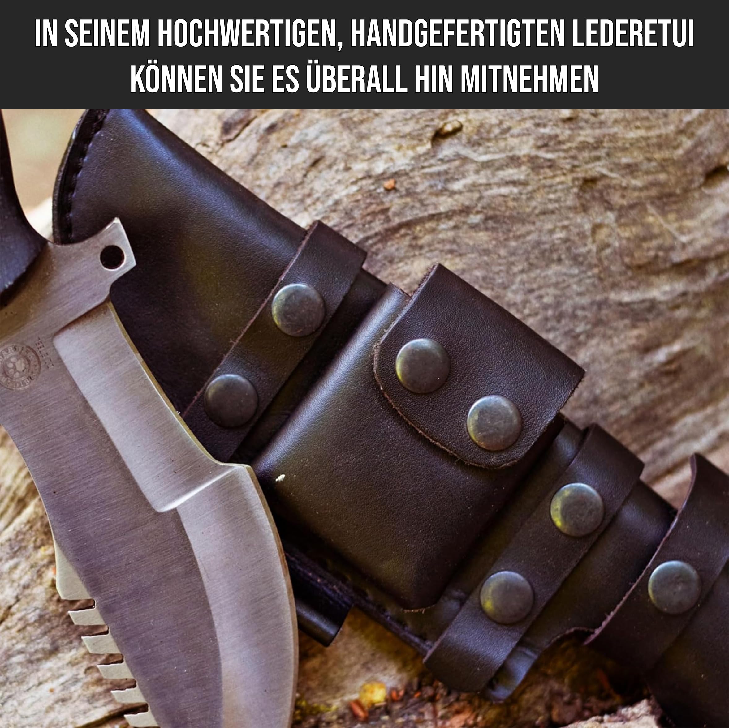 BIGCAT ROAR Handmade Tracker Knife - Full Tang Fixed Blade Jagdmesser mit Scheide und ergonomischen Griff - 30 cm EDC D2 Stahl Outdoor-Messer - Black Jaguar