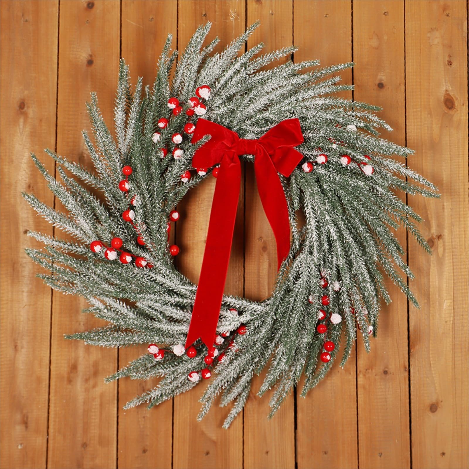 Winterkranz Dekokranz Weihnachtskranz Mit Roten Beeren Und Schleife for Drinnen Und Draußen, Tisch, Kamin, Veranda Adventskranz Christbaumschmuck