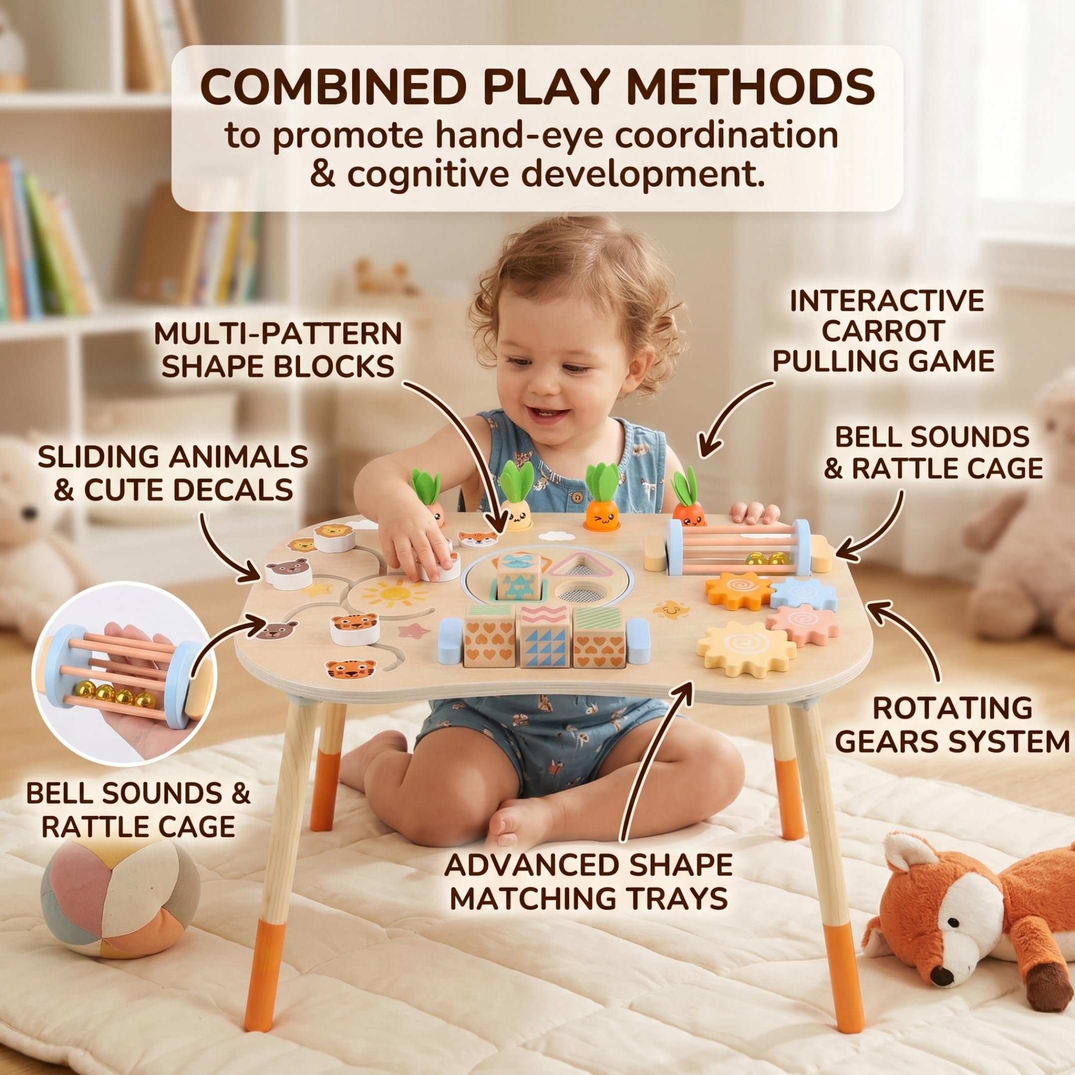 Tavolo da attività per Bambini, Tavolo da attività per Bambini, Montessori sensoriale 6 in 1 per da 1 a 3 Anni, Giocattolo in Legno per - Giallo..