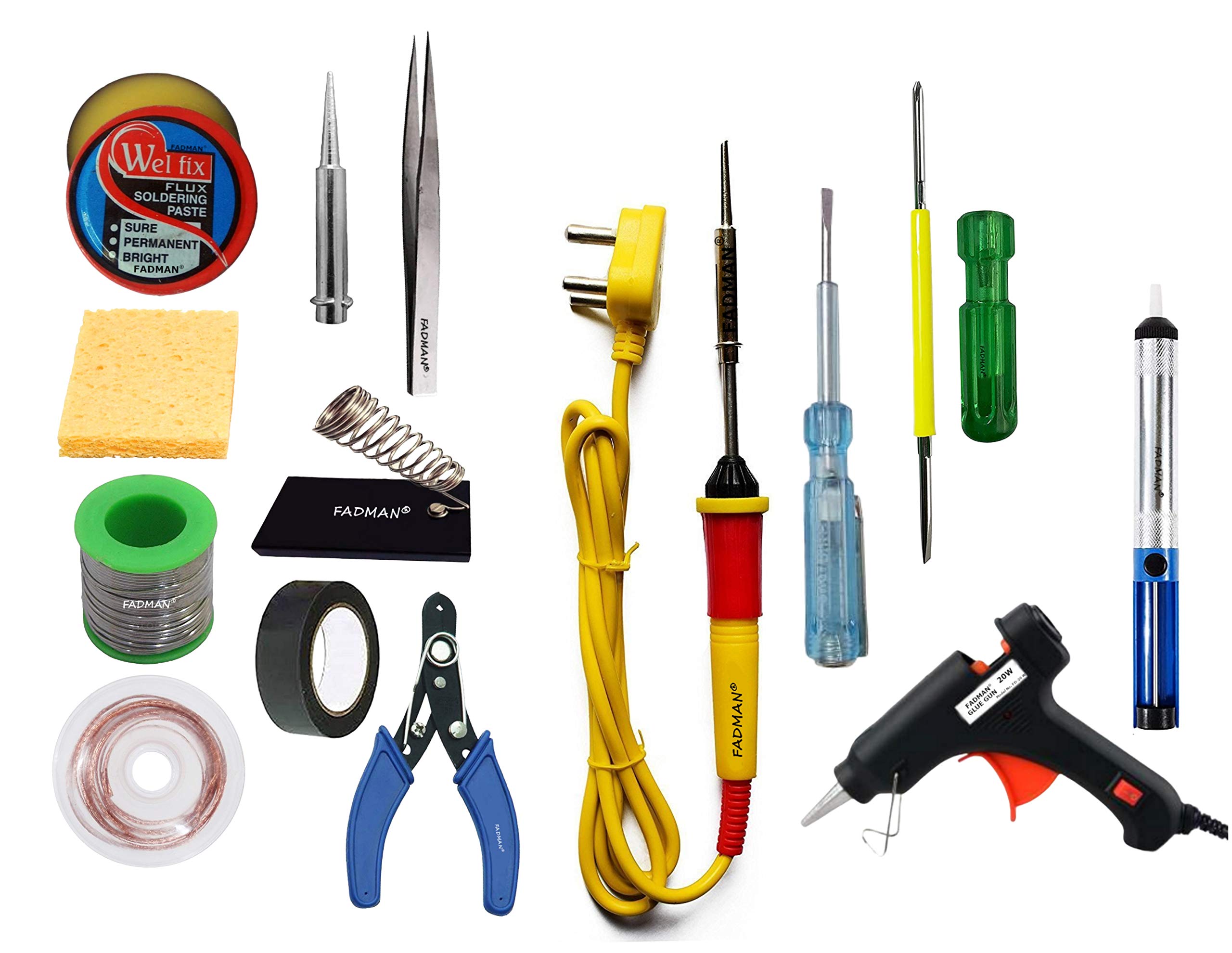 FADMAN BASIC COMPLETE KIT TYPE-14 SOLDERING IRON KIT | PUMP | 20W GUN | TAPE | WICK | TESTER | SCREW DRIVER | CUTTER | SPONGE | TWEEZER | BIT | STAND | SOLDER WIRE | PASTE | YELLOW SOLDERING IRON | (B08R6B6X7R) Amazon Price History, Amazon Price Tracker