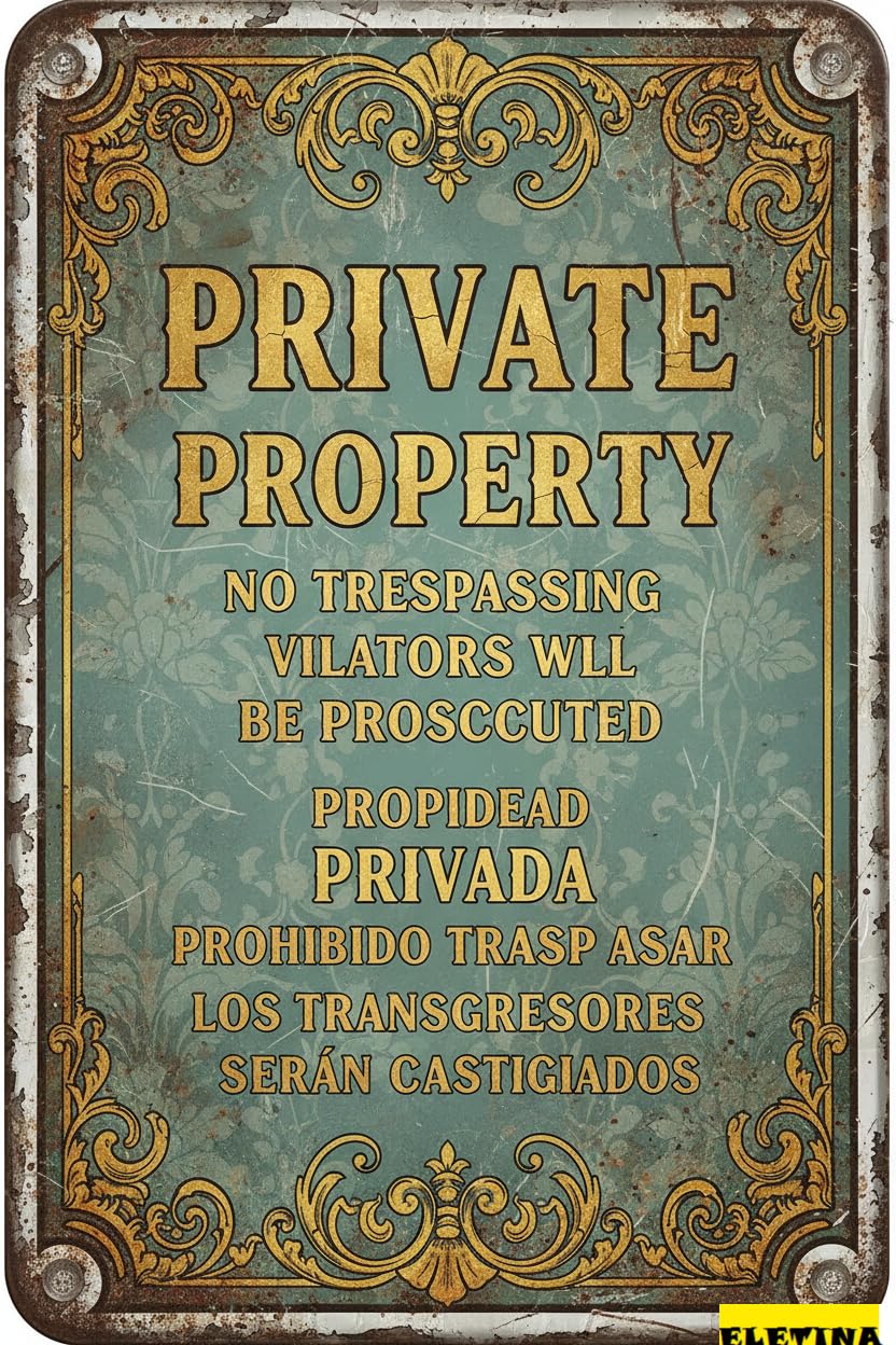 Private Property No Trespassing Metal Warning Sign Gate Outdoor Driveway Floor Garden Decor 8x12in