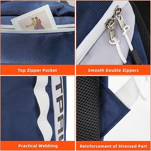 Miniatura 7 de TPAID Mochila de béisbol de gran capacidad para sóftbol con compartimento para zapatos y gancho para cerca, bolsa ligera para equipo de béisbol con